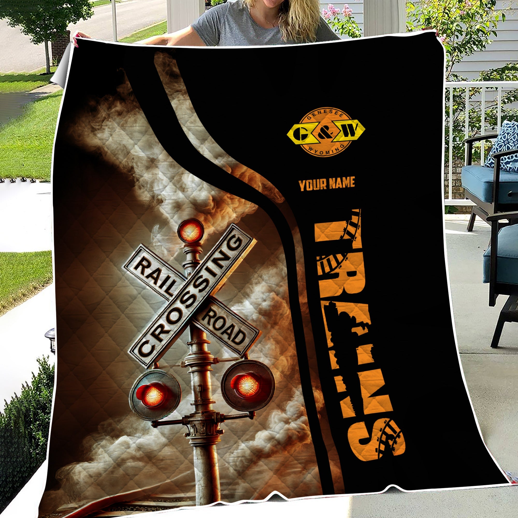 Railspirit Personalized Genesee & Wyoming Inc. Railroad Premium Quilts Railroad Crossing Sign Quilts All Over Print