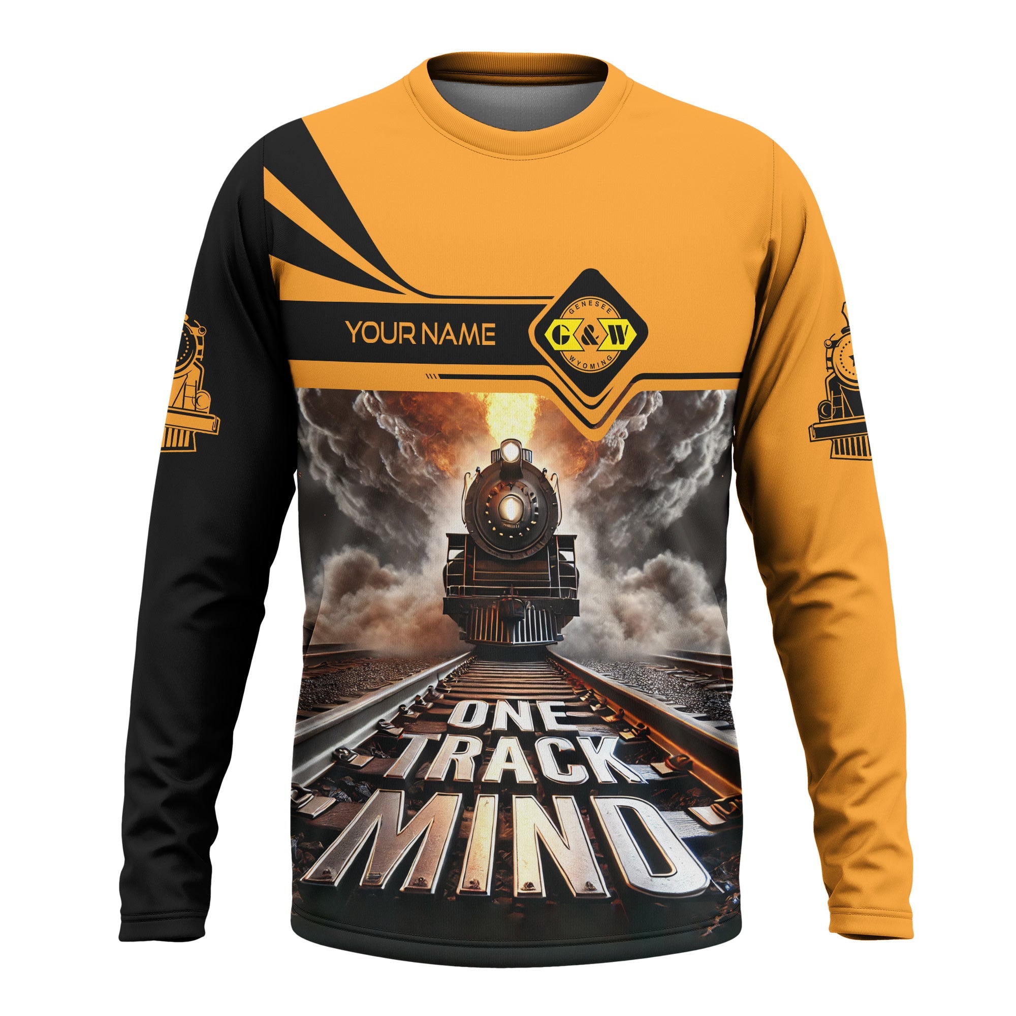 Railspirit Personalized Genesee & Wyoming Inc. Railroad Long Sleeve Shirt One Track Mind Train Printed Shirt