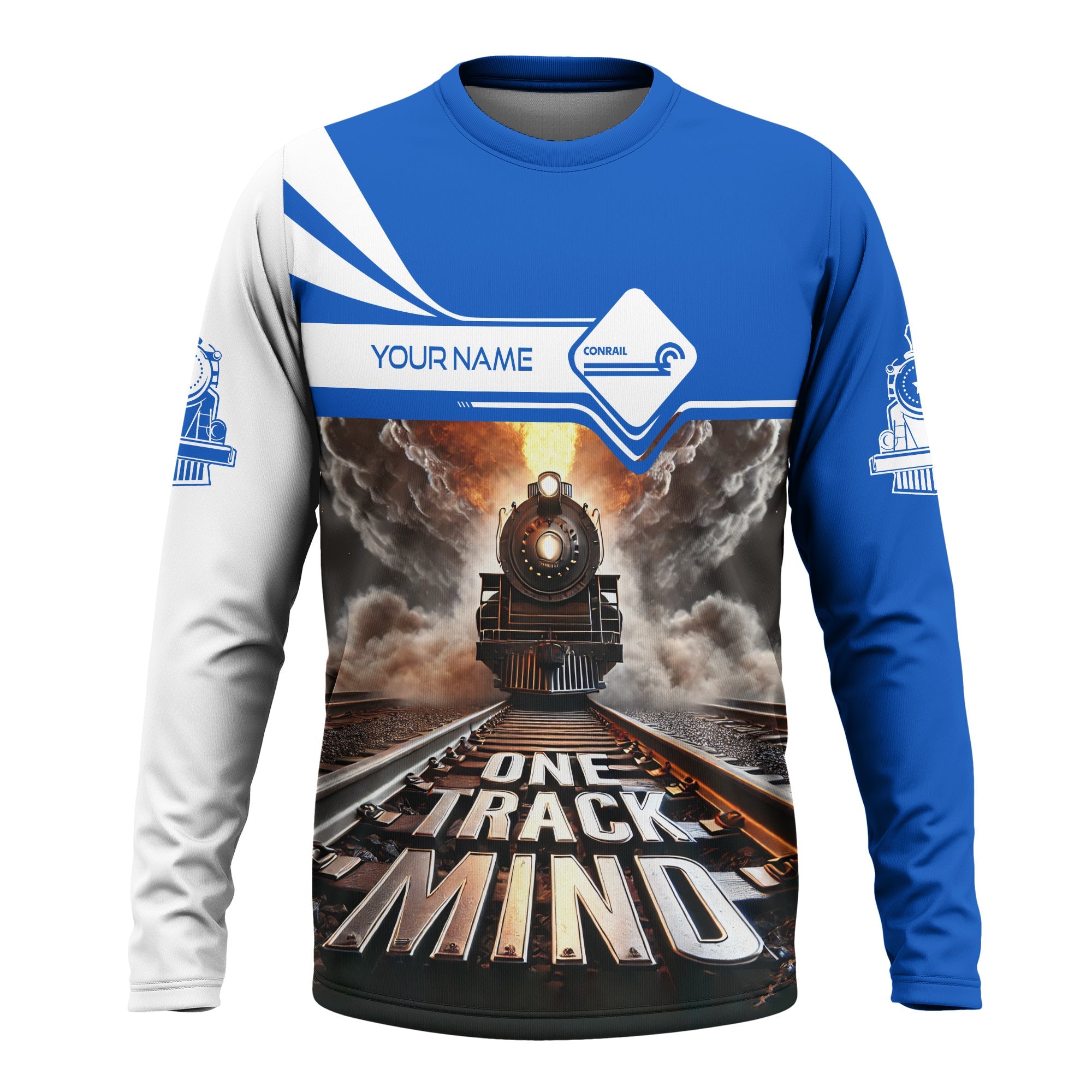 Railspirit Personalized Conrail Railroad Long Sleeve Shirt One Track Mind Train Printed Shirt