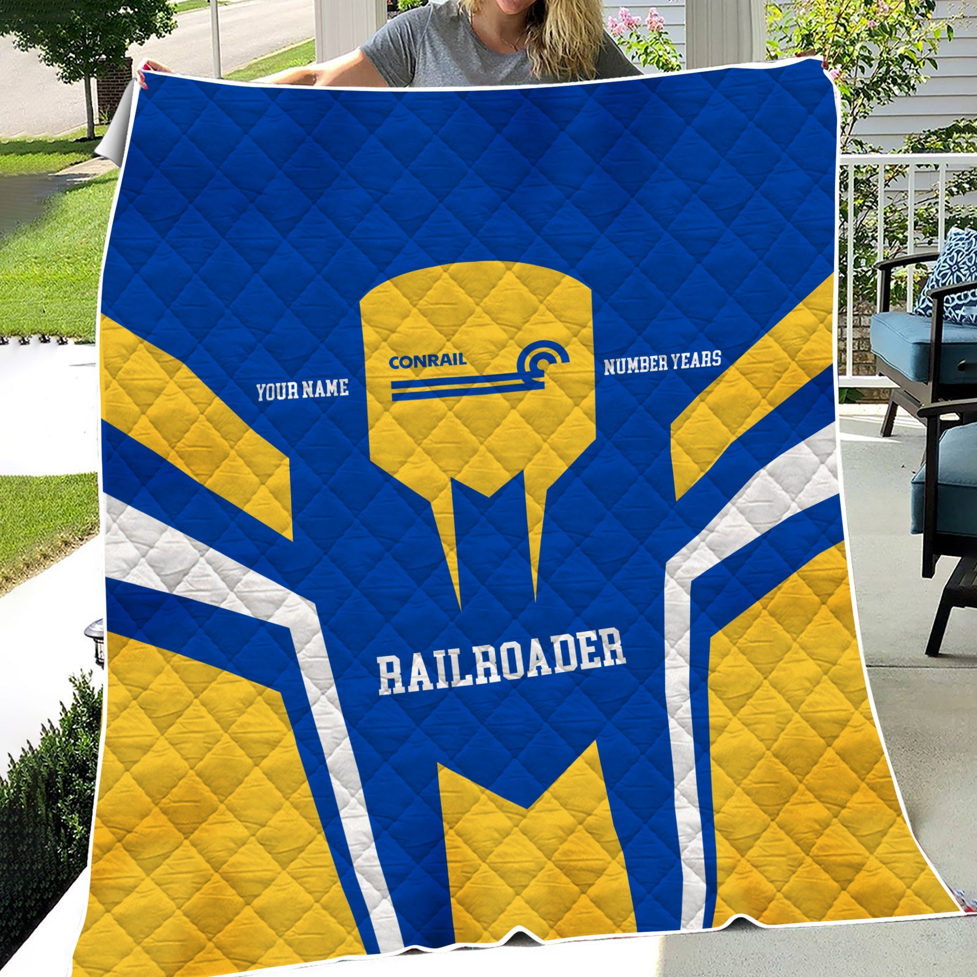 Railspirit Personalized Conrail Railroad Premium Quilts Custom Year Railroader Gift Idea For Train Lover