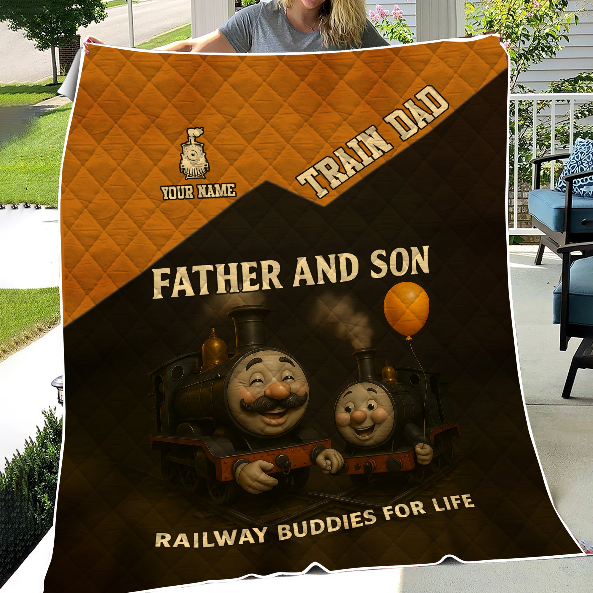 Railspirit Personalized Father And Son Railway Buddies For Life All Over Printed Premium Quilts