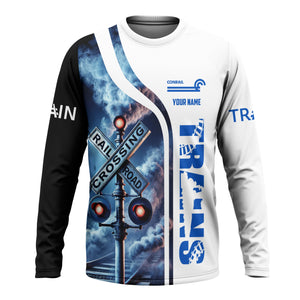 Railspirit Custom Name Conrail Railroad Long Sleeve Shirt Railroad Crossing Sign Printed Train Shirt