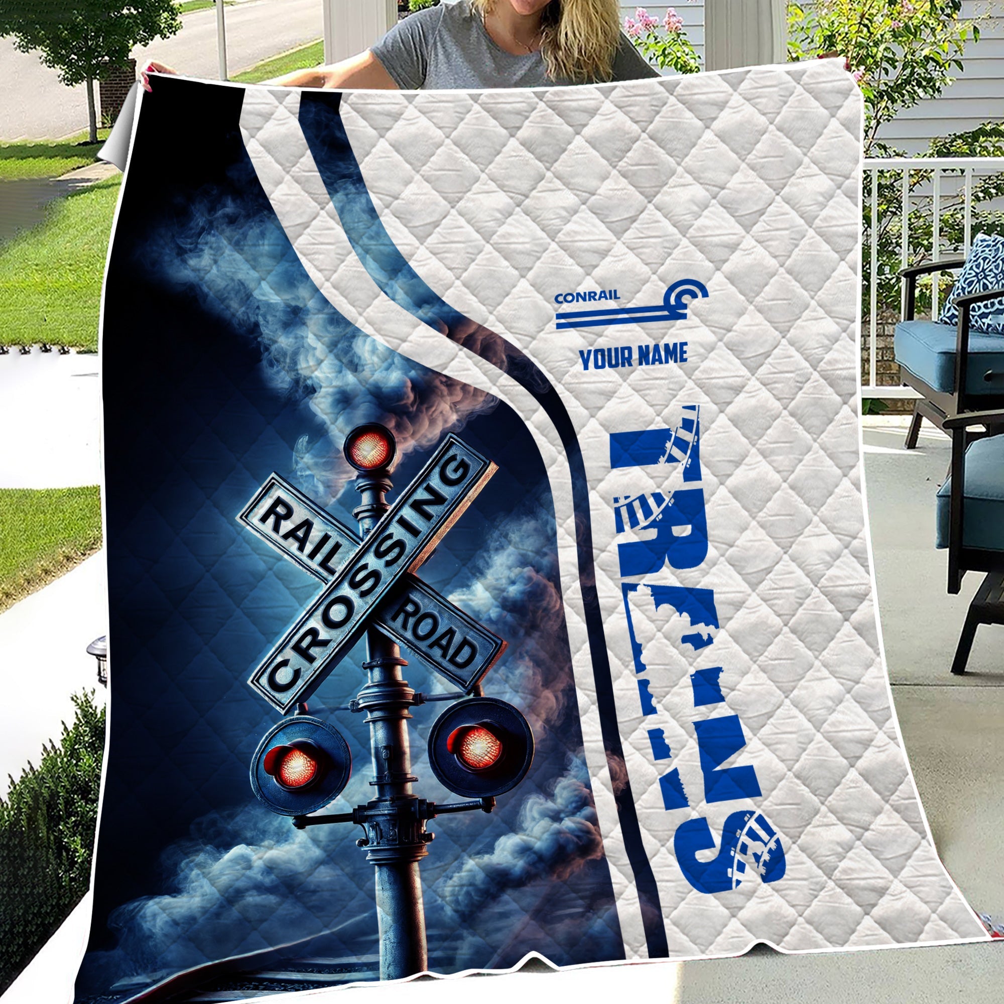 Railspirit Personalized Conrail Railroad Premium Quilts Railroad Crossing Sign Quilts All Over Print