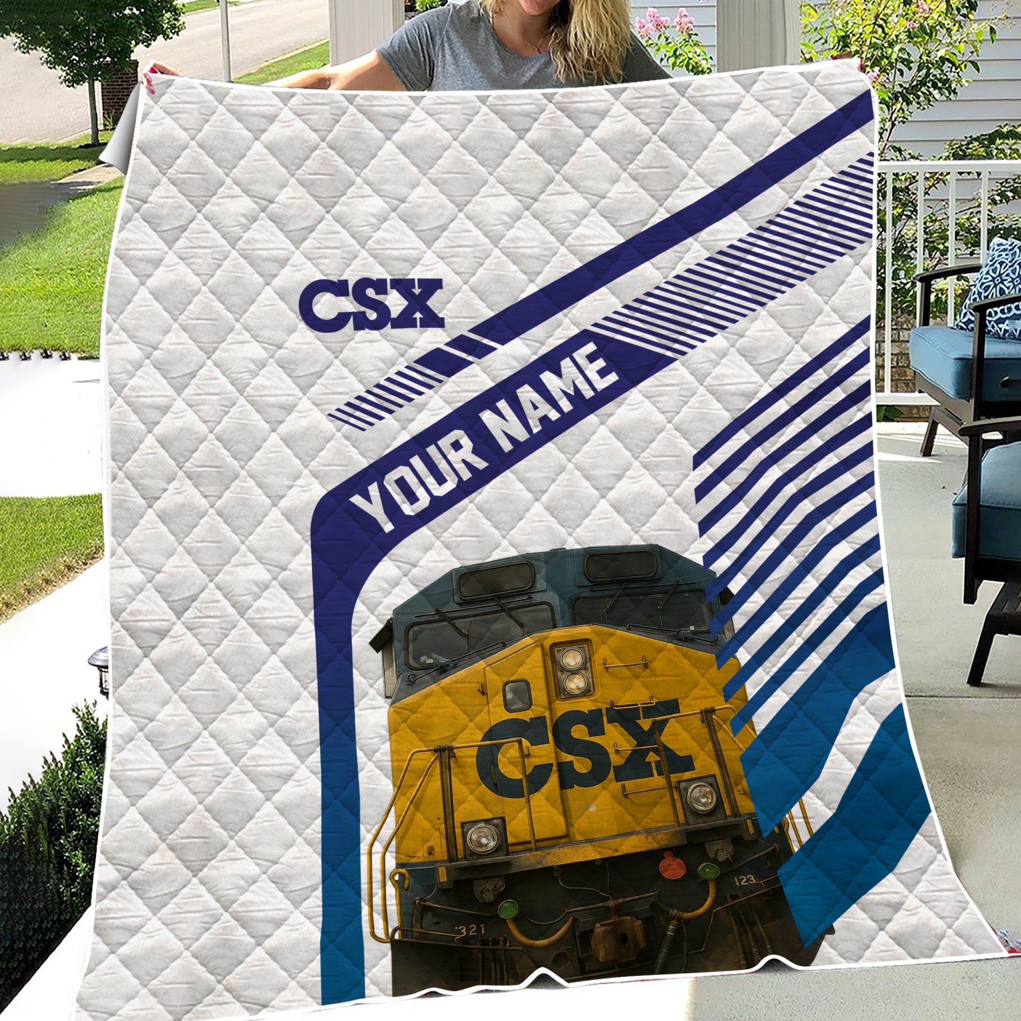 Railspirit Personalized CSX Transportation Railroad Premium Quilt CSX Engine Graphic Premium Quilt