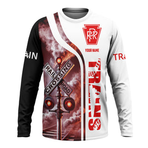 Railspirit Custom Name Pennsylvania Railroad Long Sleeve Shirt Railroad Crossing Sign Printed Train Shirt