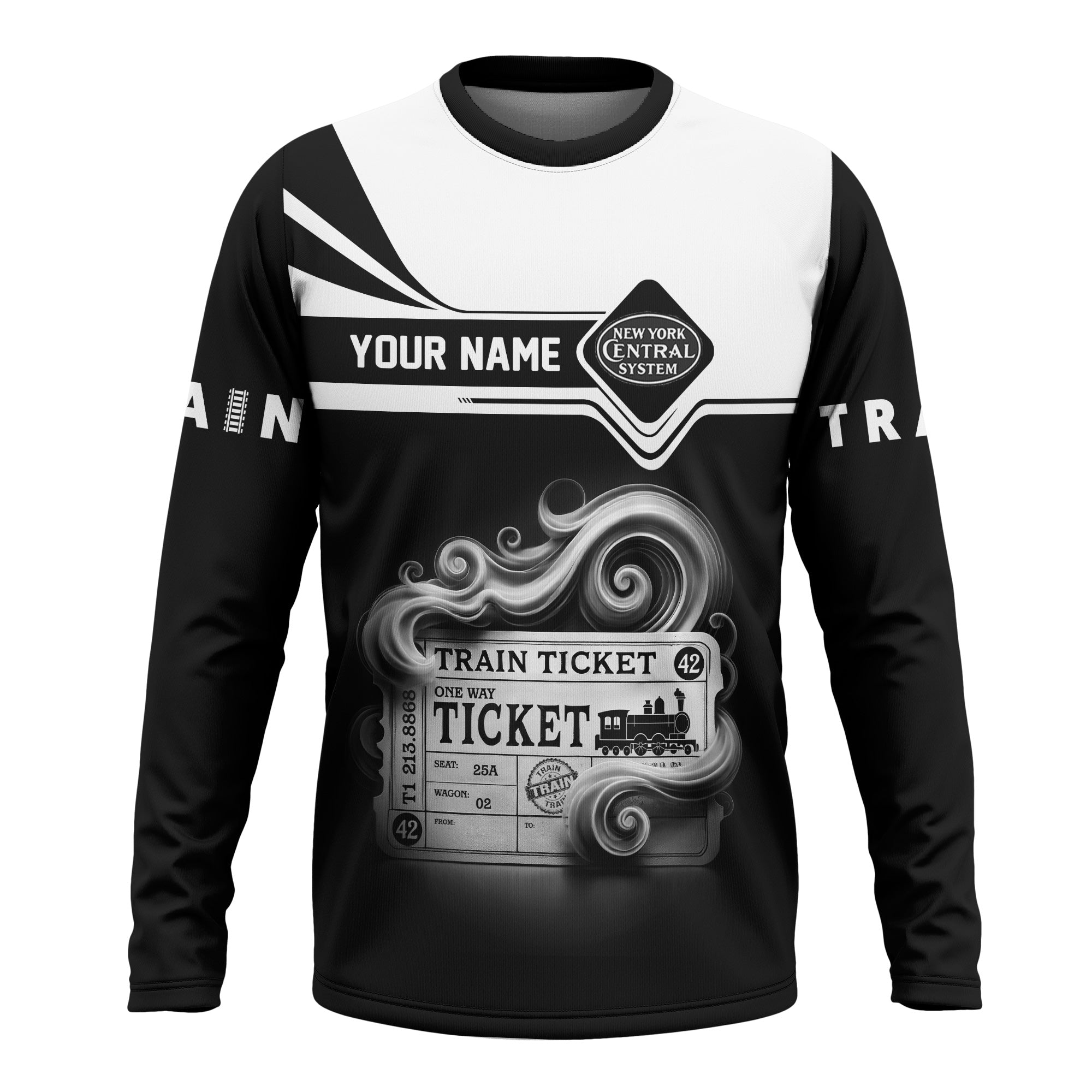 Railspirit Custom Name New York Central Railroad Long Sleeve Shirt American Train Ticket Printed Shirt