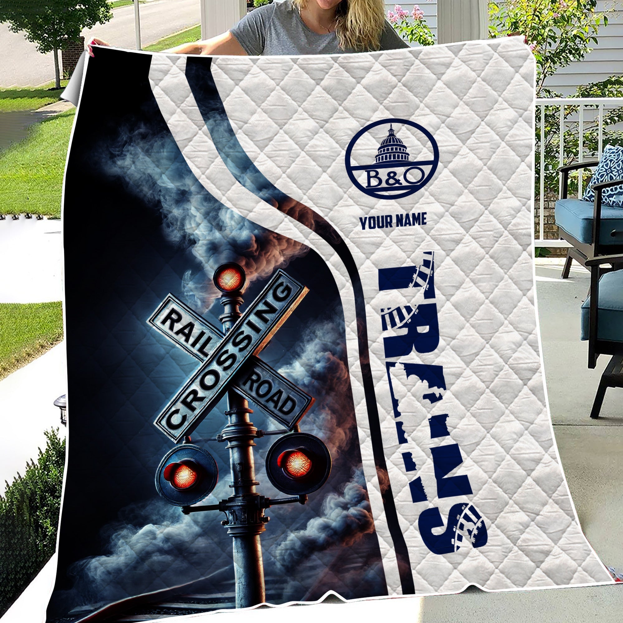 Railspirit Personalized Baltimore and Ohio Railroad Premium Quilts Railroad Crossing Sign B&O Quilts All Over Print