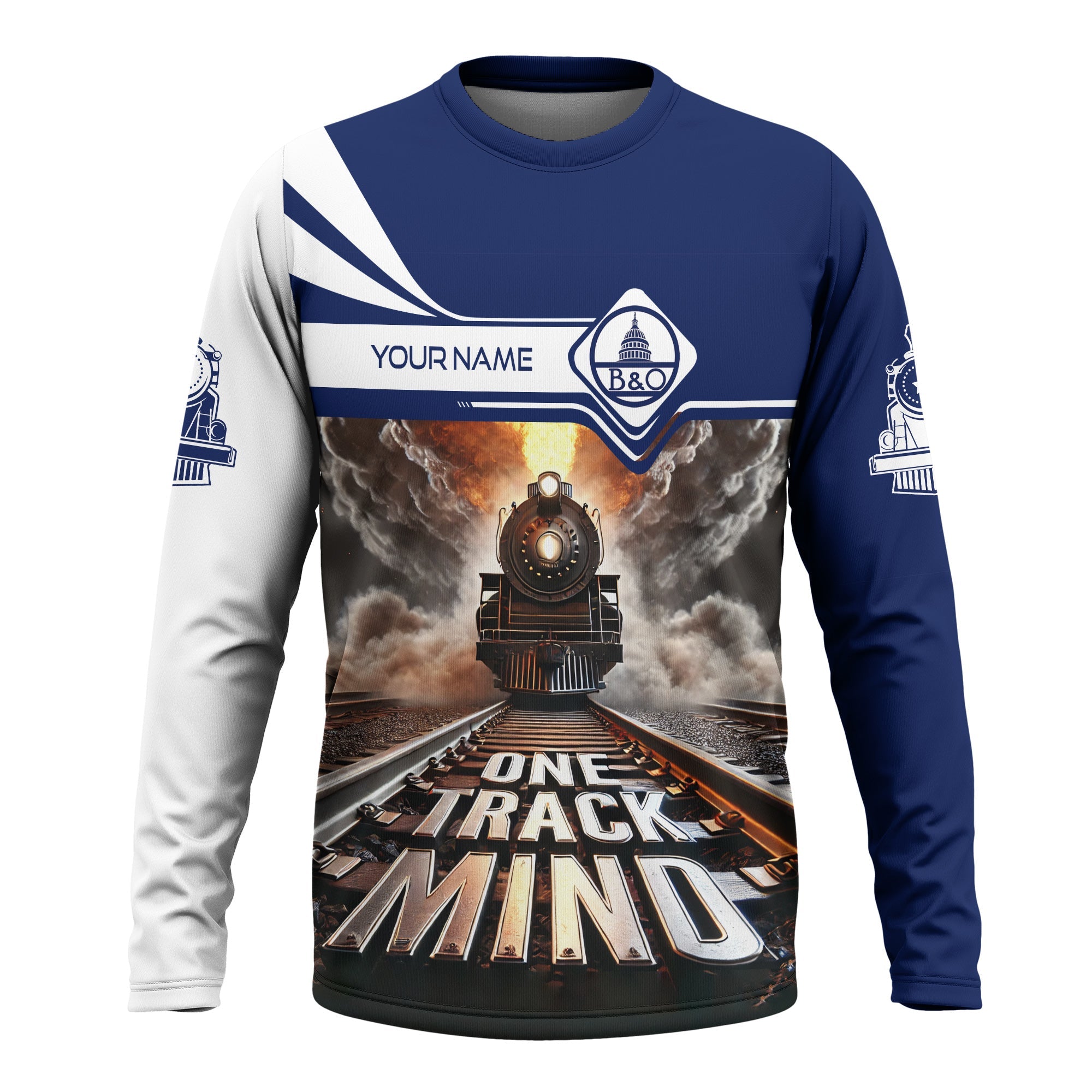 Railspirit Personalized Baltimore and Ohio Railroad Long Sleeve Shirt One Track Mind B&O Train Printed Shirt