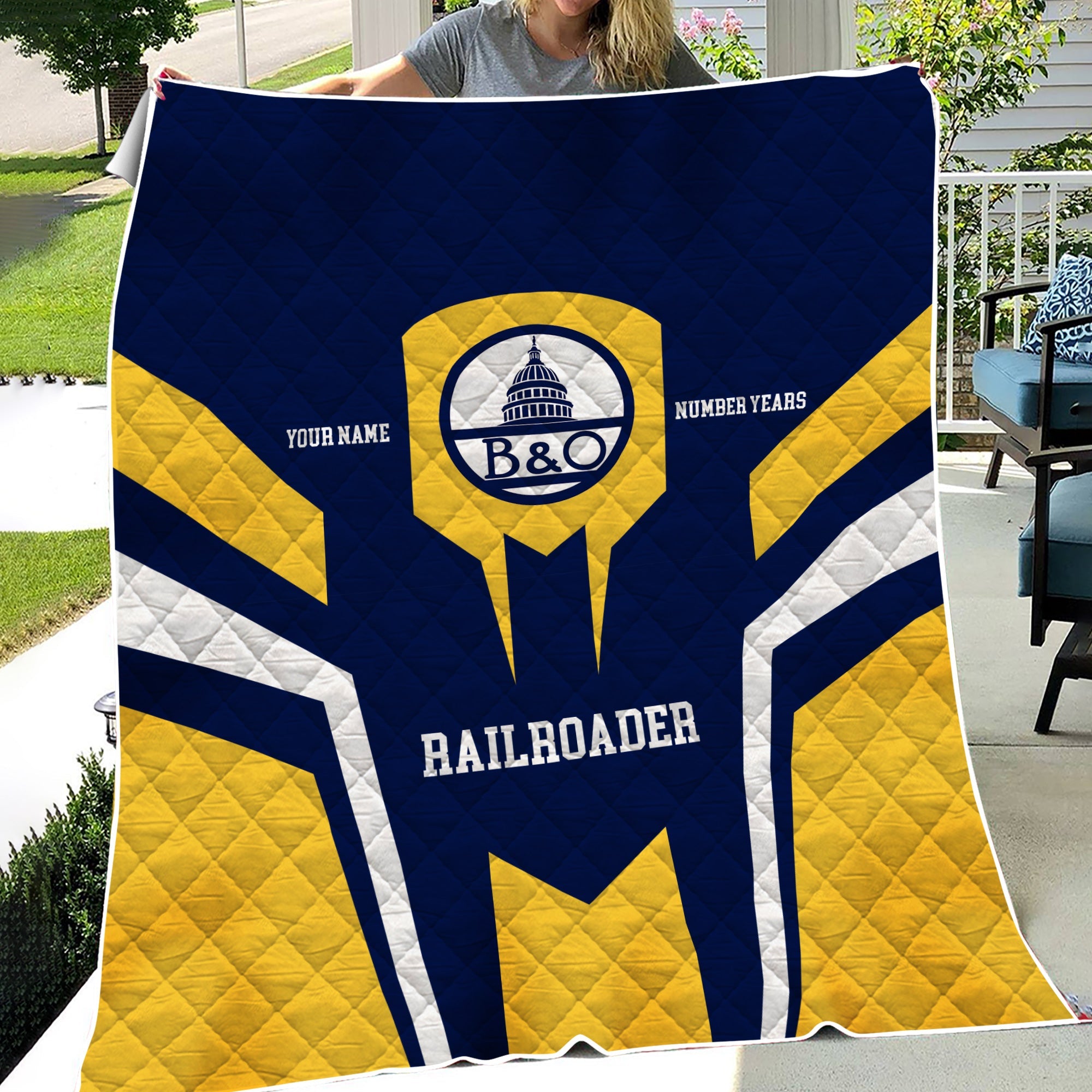 Railspirit Personalized Baltimore and Ohio Railroad Premium Quilts Custom Year Railroader B&O Gift Idea For Train Lover