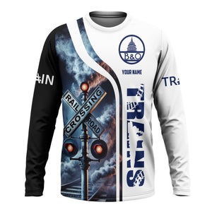 Railspirit Custom Name Baltimore and Ohio Railroad Long Sleeve Shirt Railroad Crossing Sign B&O Printed Train Shirt