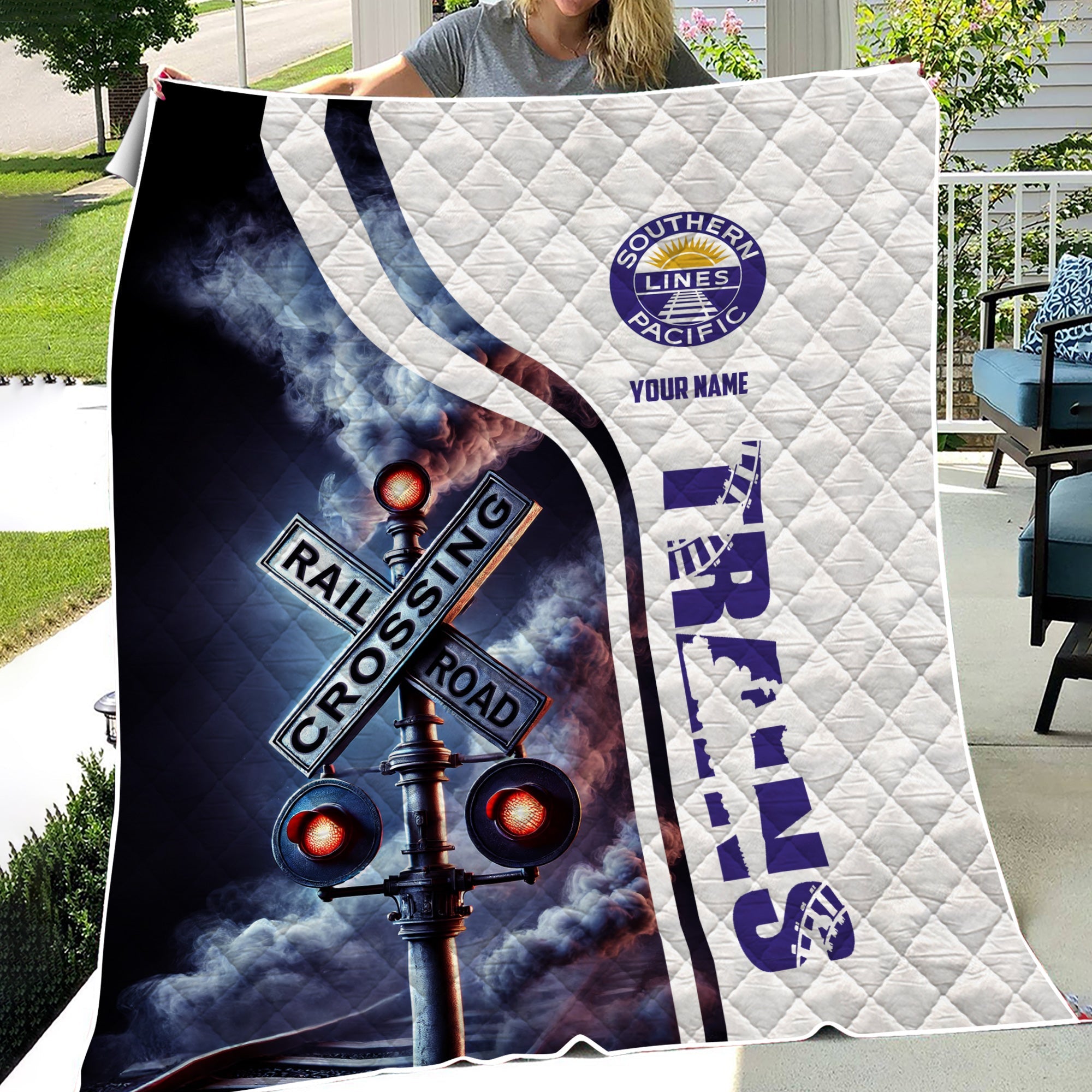 Railspirit Personalized Southern Pacific Railroad Premium Quilts Railroad Crossing Sign Quilts All Over Print