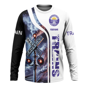 Railspirit Custom Name Southern Pacific Railroad Long Sleeve Shirt Railroad Crossing Sign Printed Train Shirt