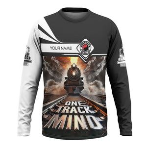 Railspirit Personalized Northern Pacific Railway Long Sleeve Shirt One Track Mind Train Printed Shirt