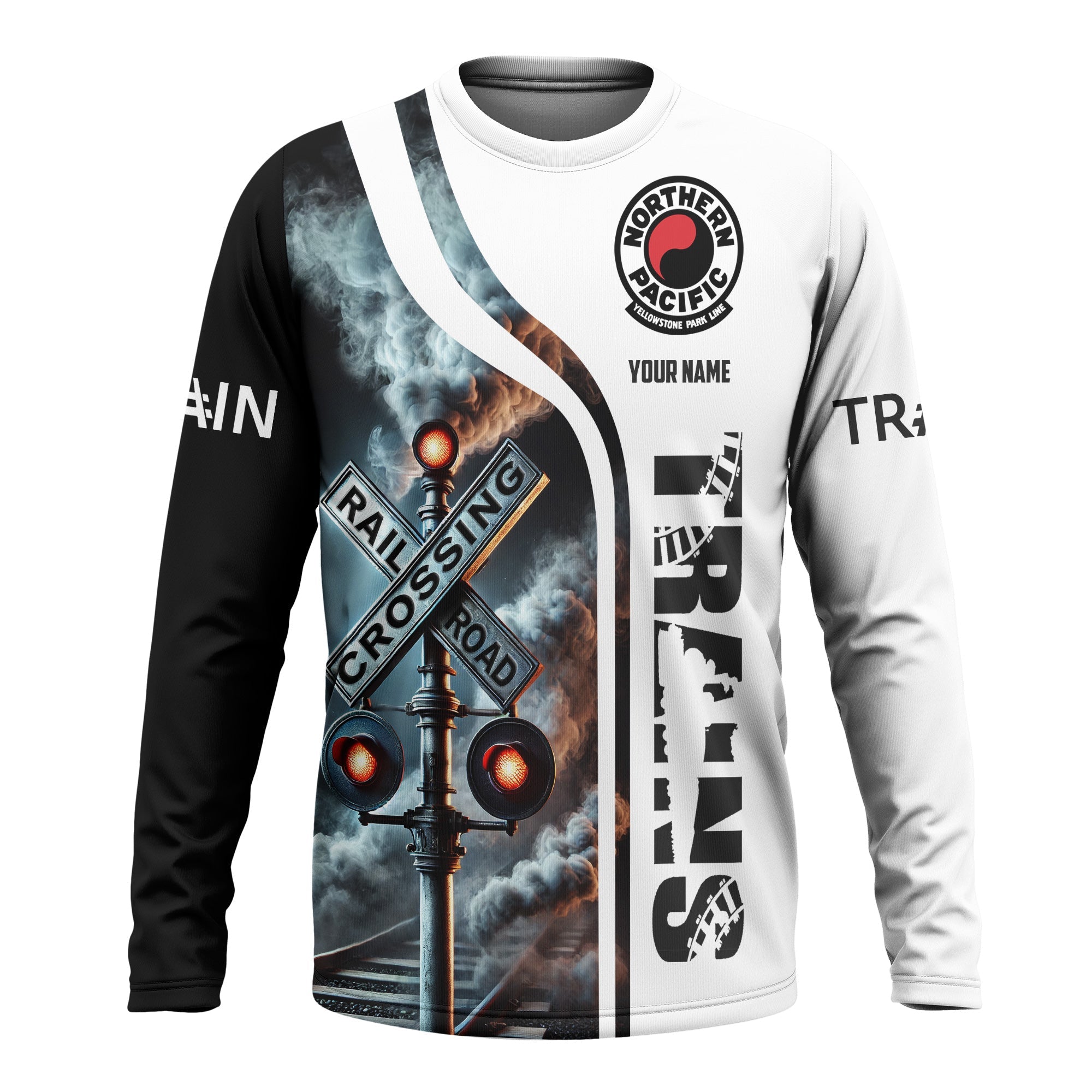 Railspirit Custom Name Northern Pacific Railway Long Sleeve Shirt Railroad Crossing Sign Printed Train Shirt