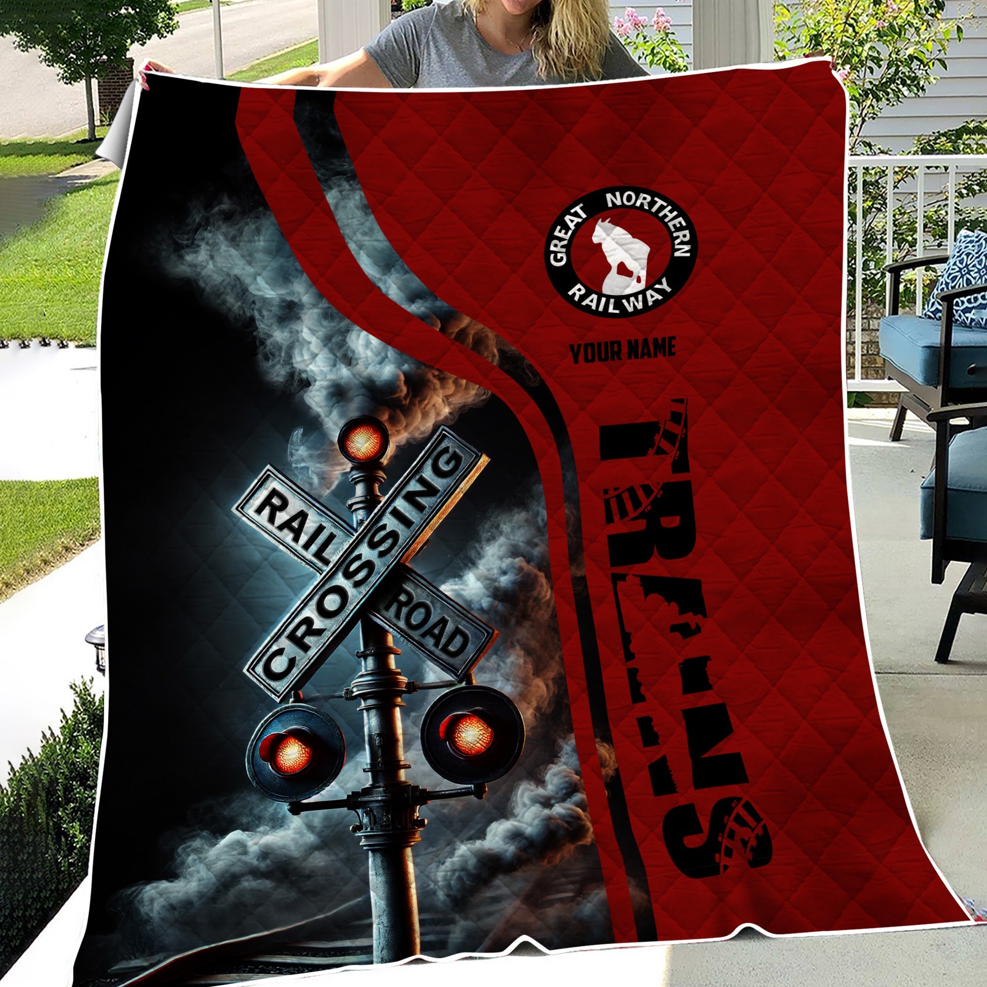 Railspirit Personalized Great Northern Railway Premium Quilts Railroad Crossing Sign GNR Quilts All Over Print