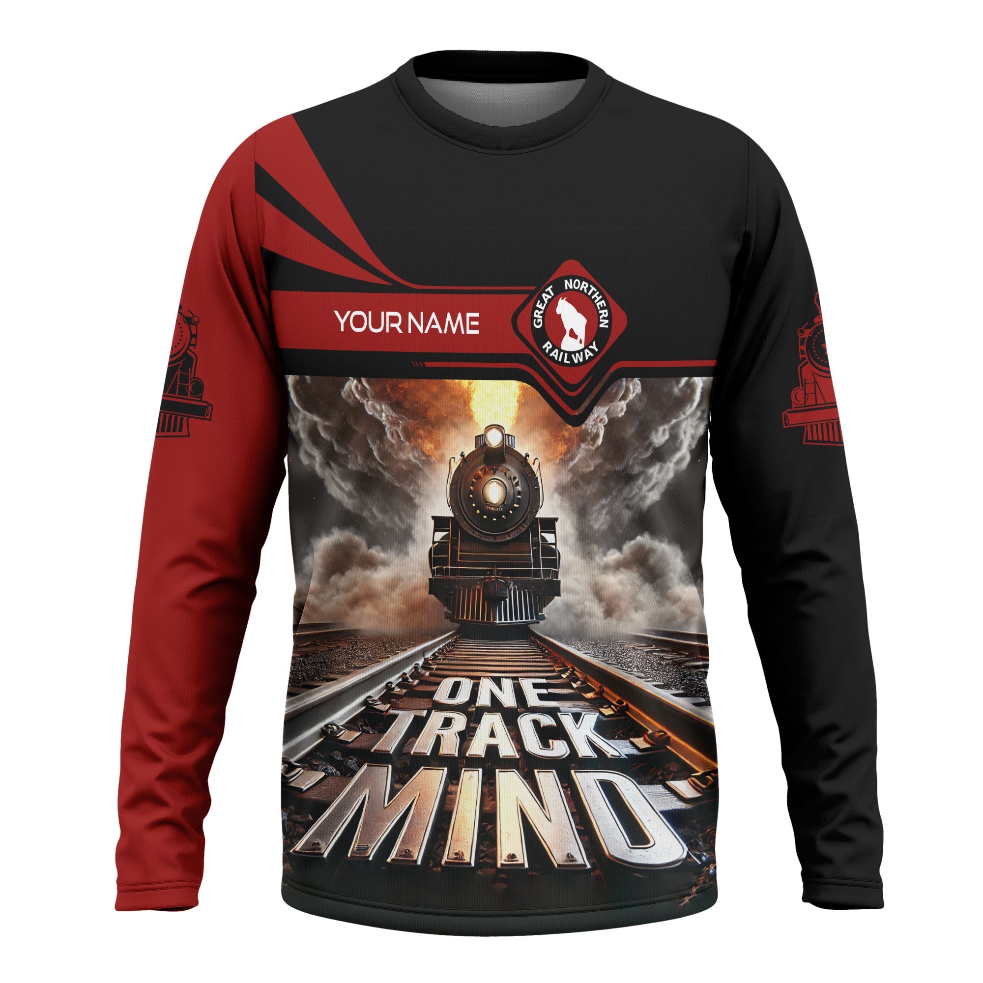 Railspirit Personalized Great Northern Railway Long Sleeve Shirt One Track Mind GNR Train Printed Shirt