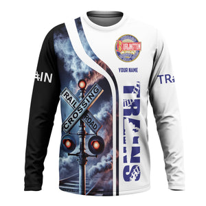 Railspirit Custom Name Chicago, Burlington and Quincy Railroad Long Sleeve Shirt Railroad Crossing Sign Printed Train Shirt
