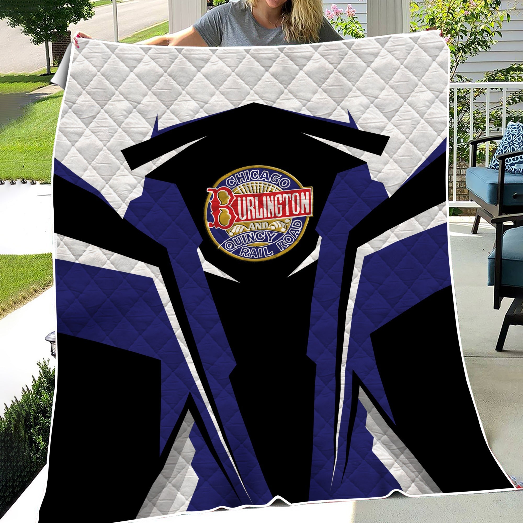 Railspirit Personalized Chicago, Burlington and Quincy Railroad Premium Quilts Strong Line Train Premium Quilts Gift Idea For Train Lover