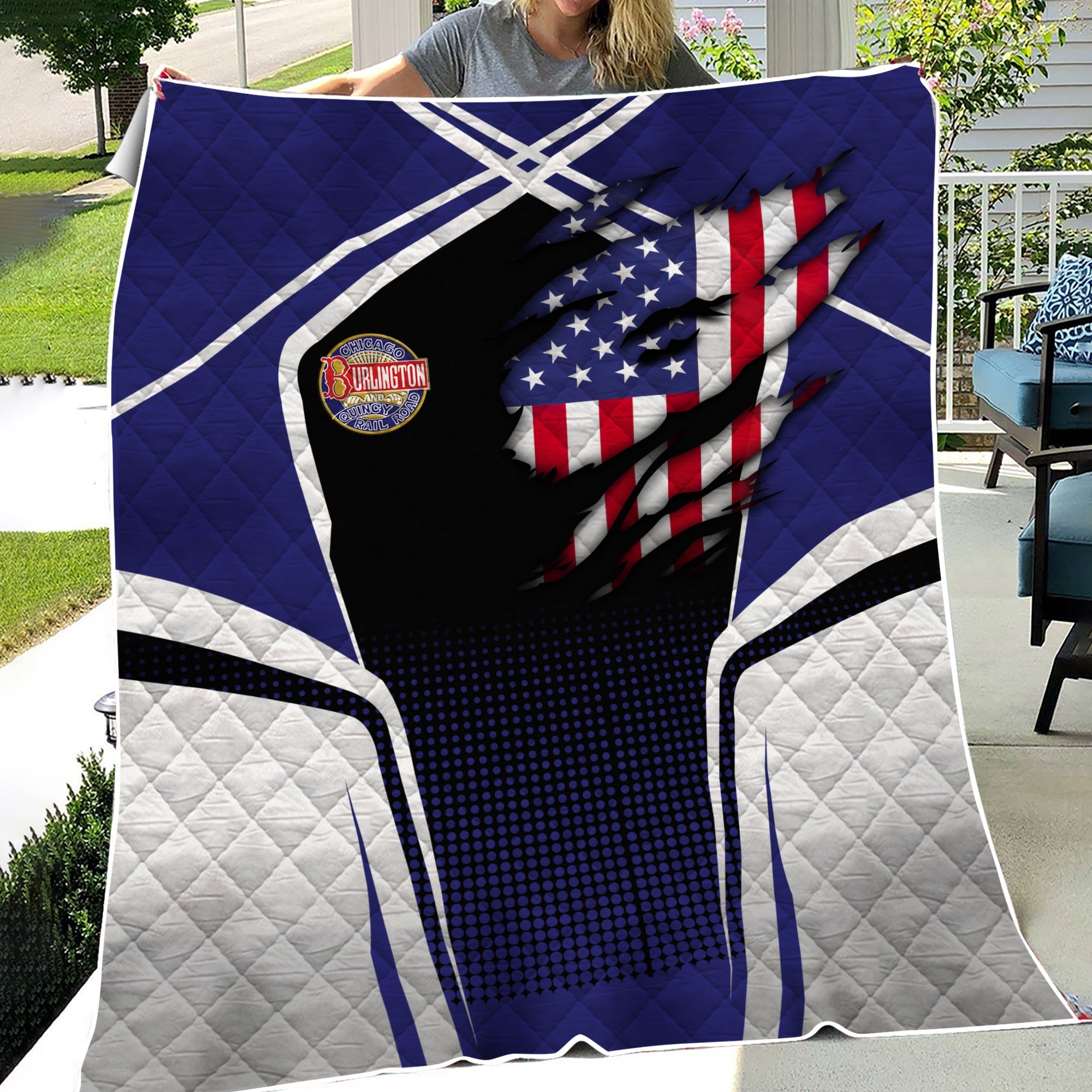 Railspirit Personalized Chicago, Burlington and Quincy Railroad Premium Quilts American Vintage All Over Printed Premium Quilts