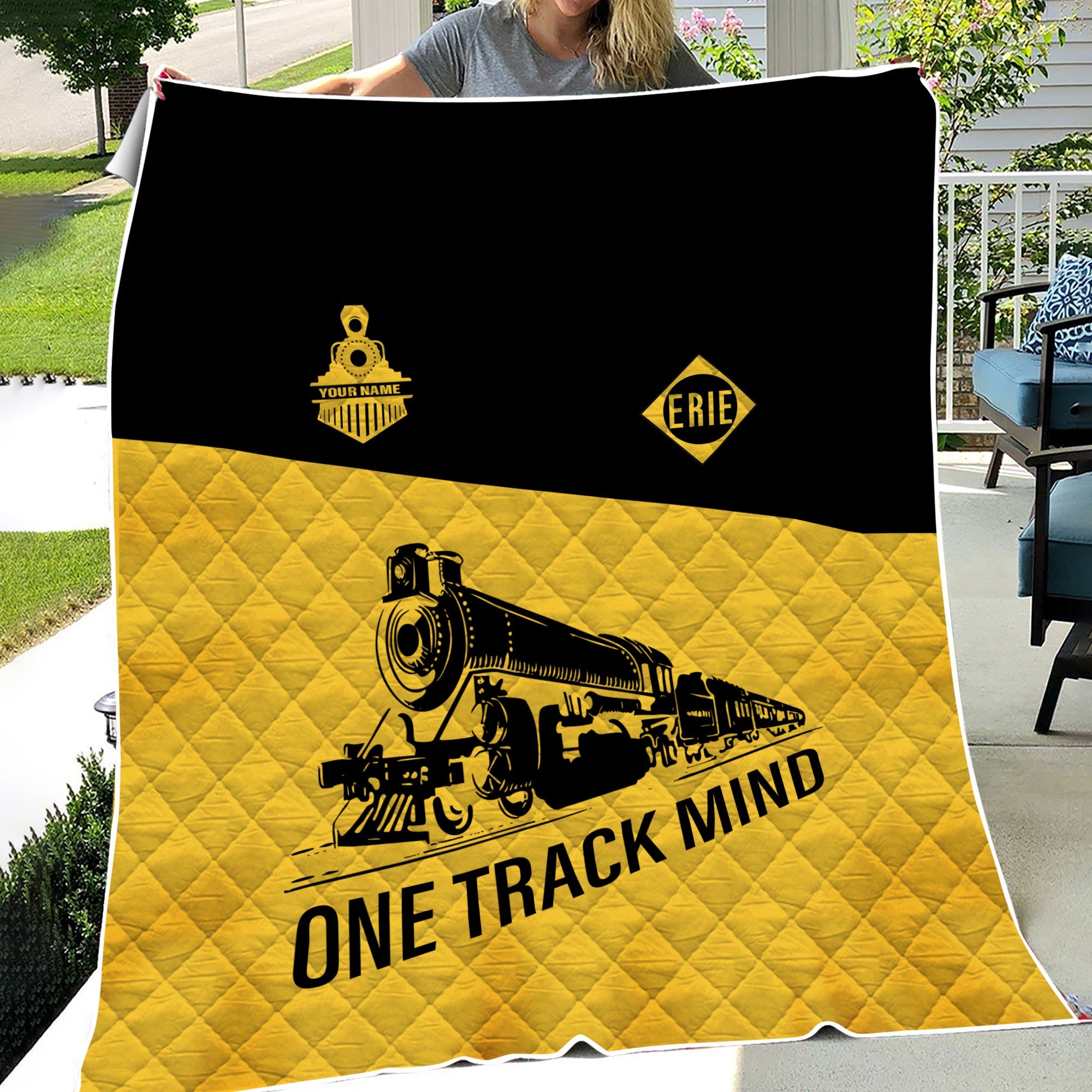 Railspirit Personalized Erie Railroad Premium Quilt One Track Mind Train Premium Quilt Gift Idea For Train Lover