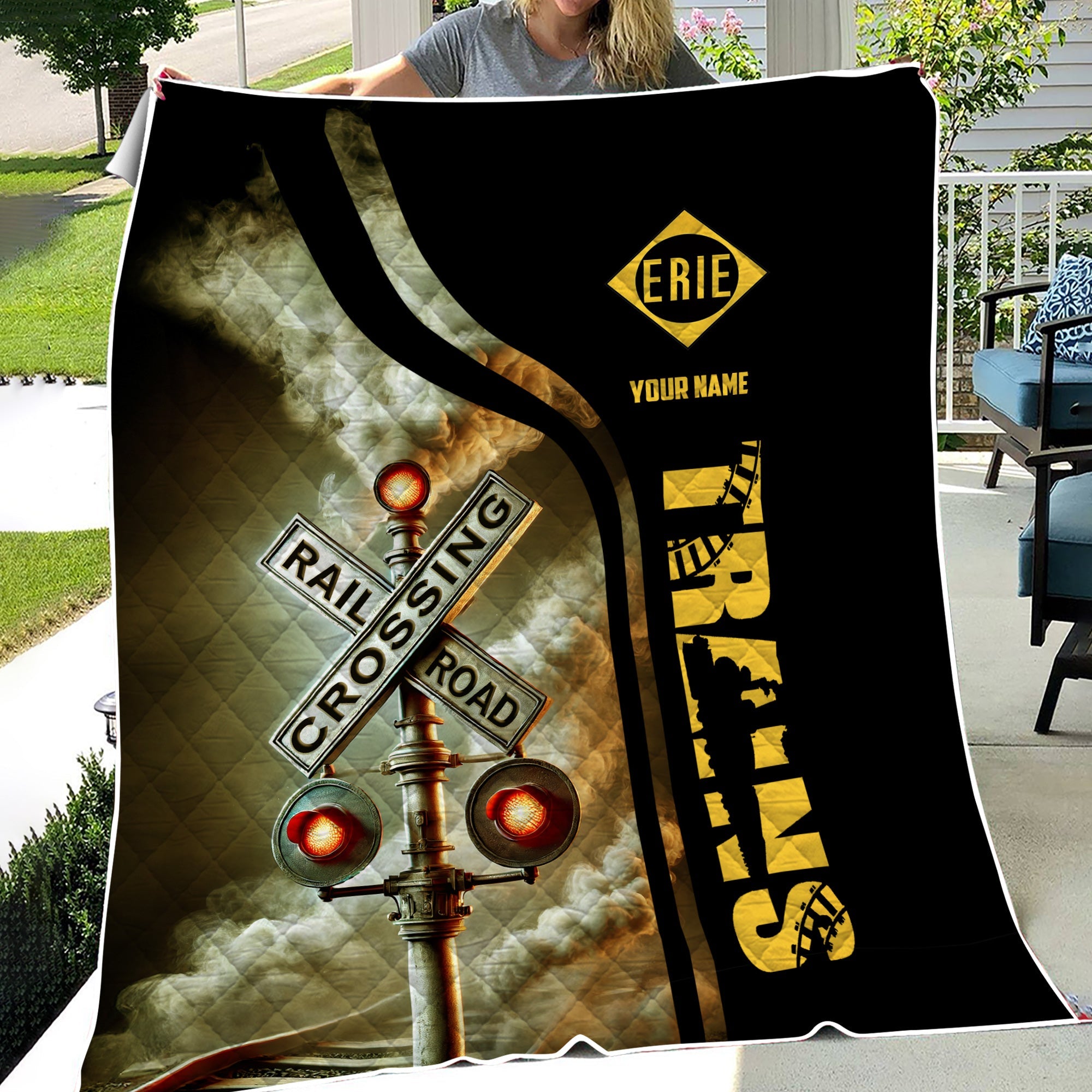 Railspirit Personalized Erie Railroad Premium Quilts Railroad Crossing Sign Quilts All Over Print