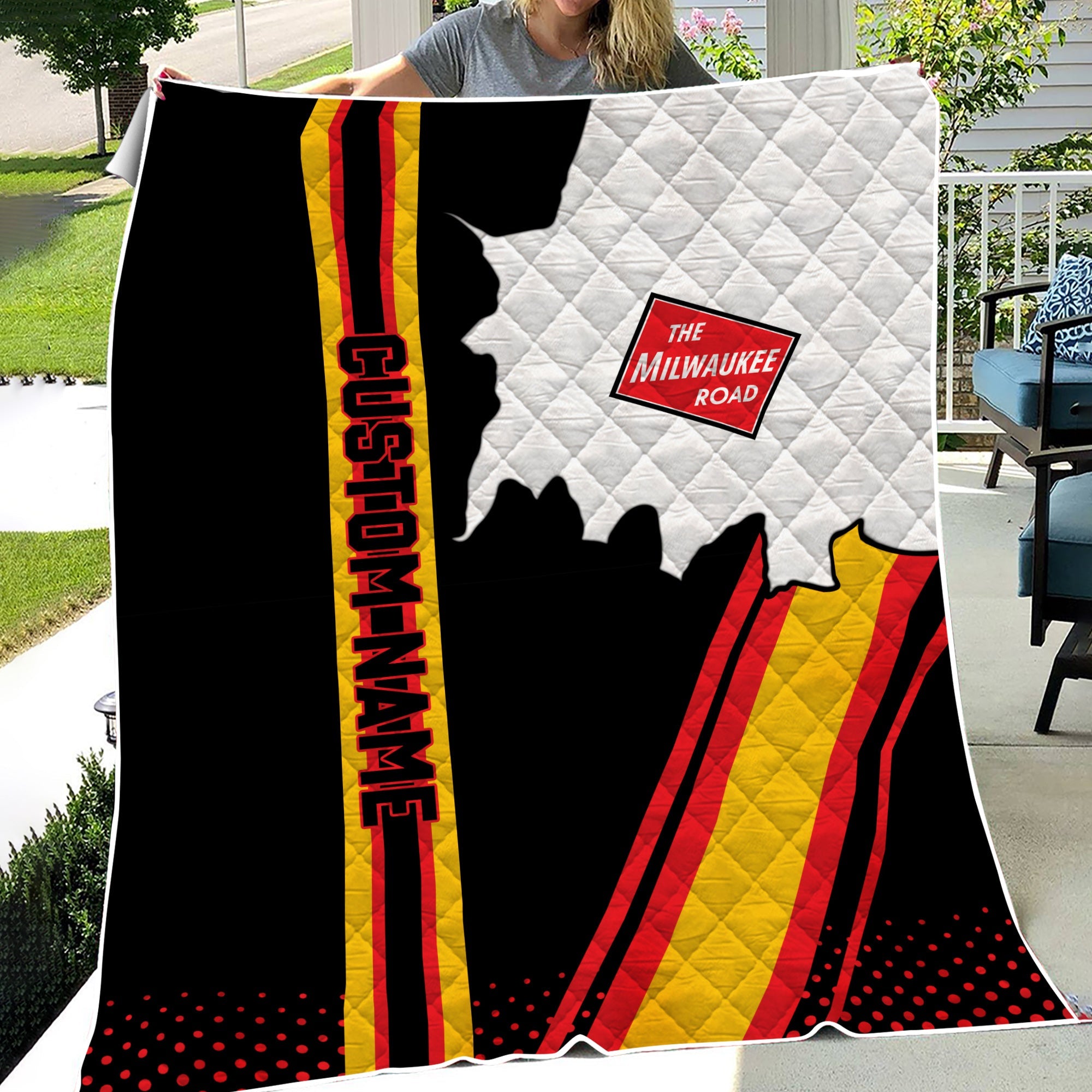 Railspirit Personalized Chicago, Milwaukee, St. Paul and Pacific Railroad Premium Quilts Vintage Milwaukee Road All Over Printed Premium Quilts