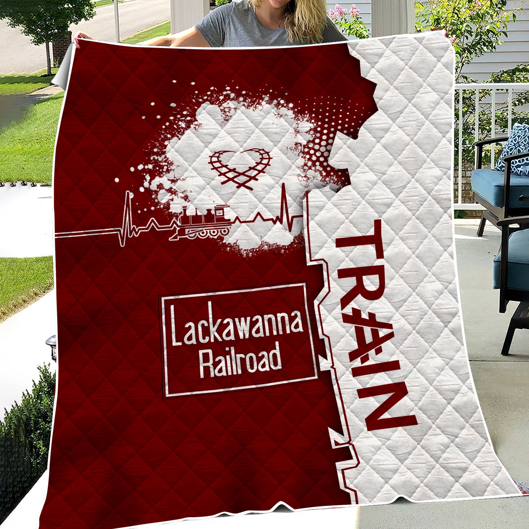 Railspirit Delaware, Lackawanna and Western Railroad Premium Quilts Engine Heartbeat and Track Love Style DL&W Quilts Gift Idea For Train Lovers
