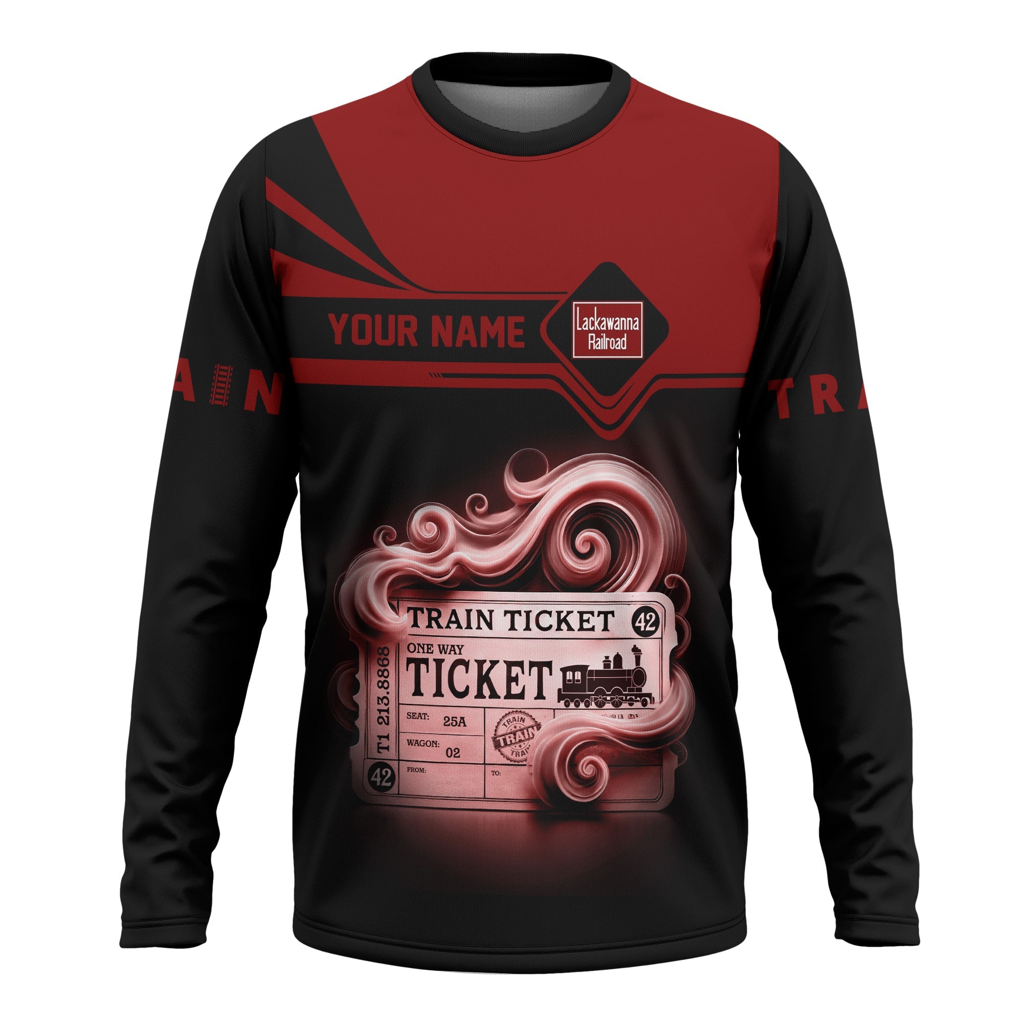 Railspirit Custom Name Delaware, Lackawanna and Western Railroad Long Sleeve Shirt American Train Ticket DL&W Printed Shirt