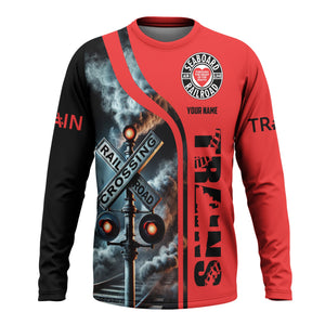 Railspirit Custom Name Seaboard Air Line Railroad Long Sleeve Shirt Railroad Crossing Sign Printed Train Shirt
