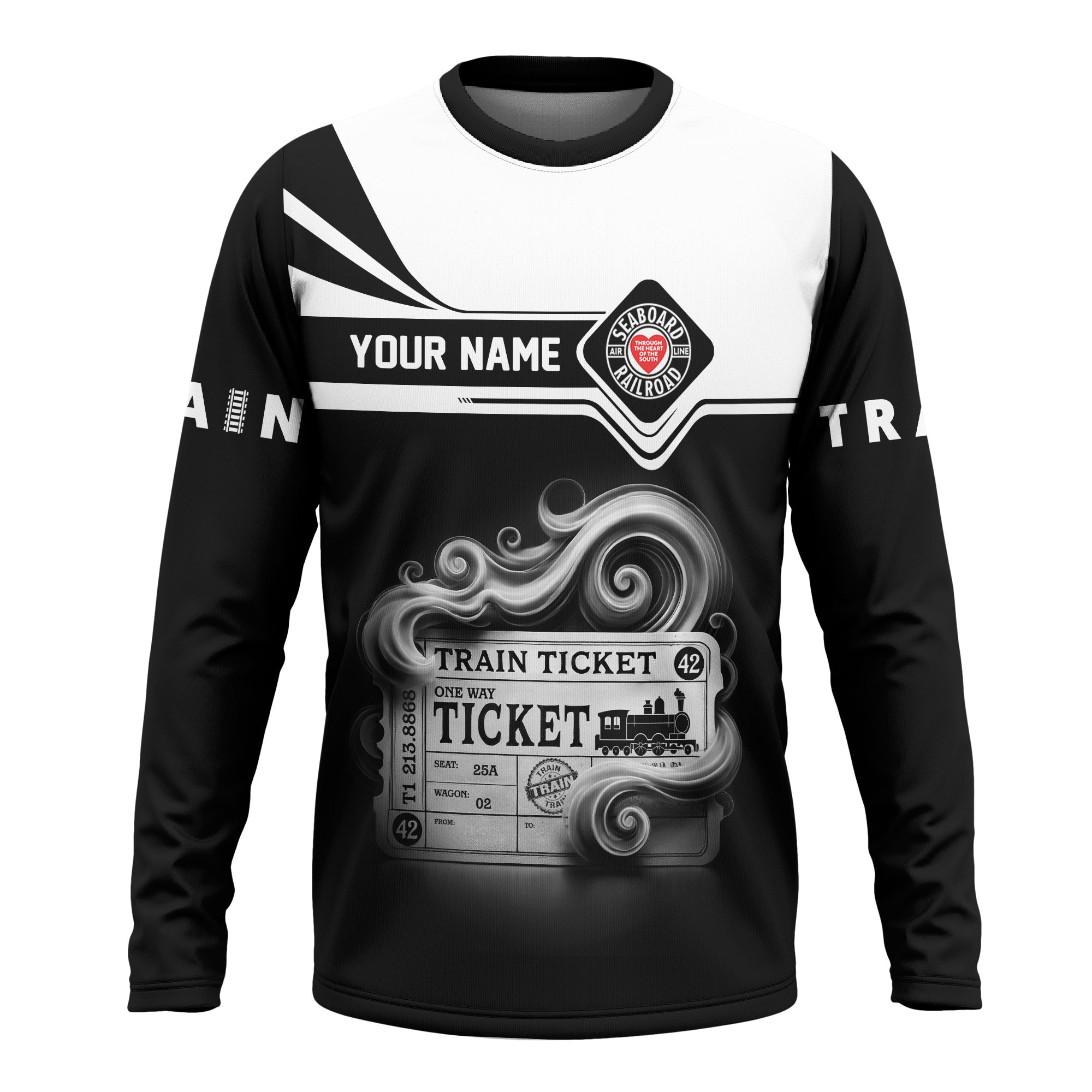 Railspirit Custom Name Seaboard Air Line Railroad Long Sleeve Shirt American Train Ticket Printed Shirt