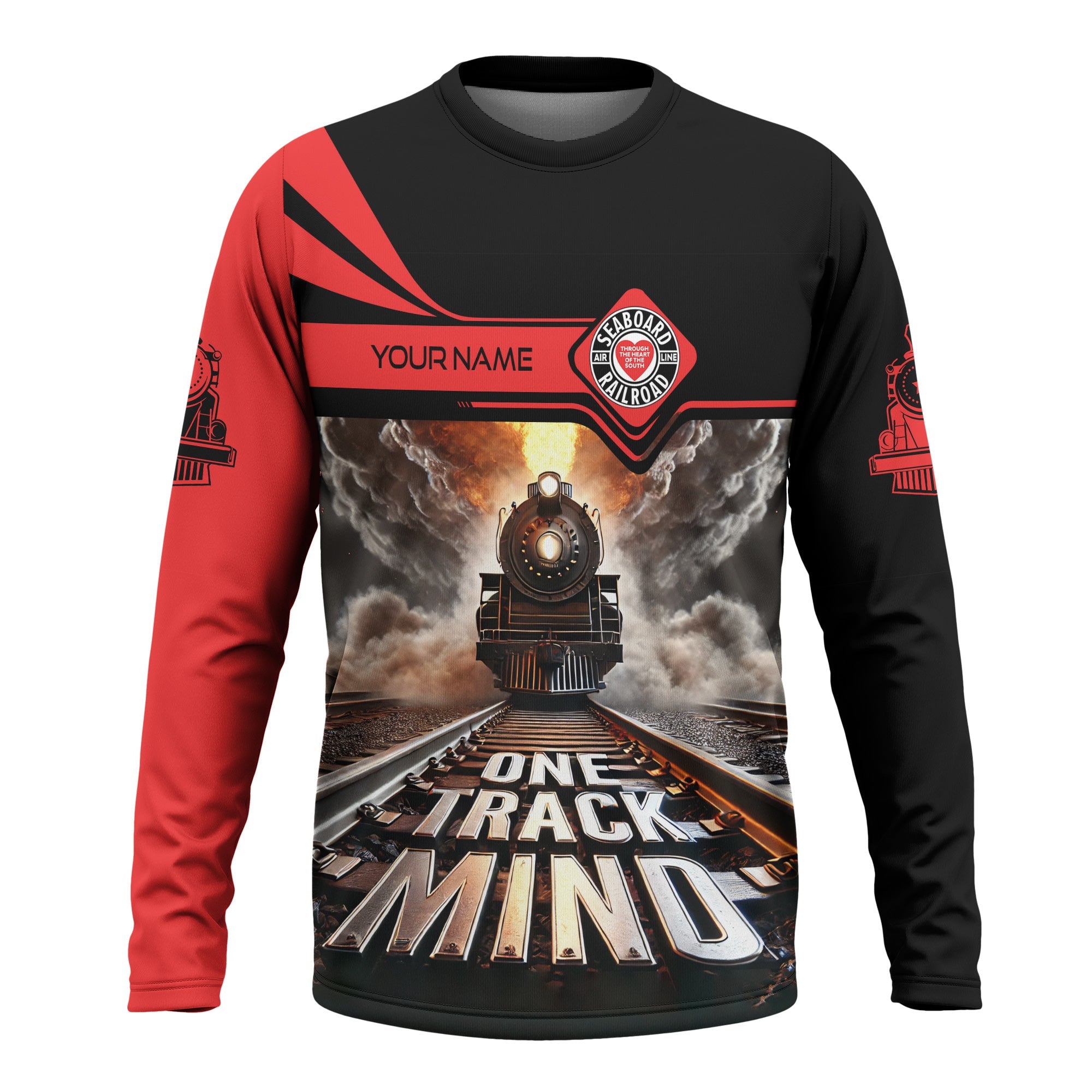 Railspirit Personalized Seaboard Air Line Railroad Long Sleeve Shirt One Track Mind Train Printed Shirt