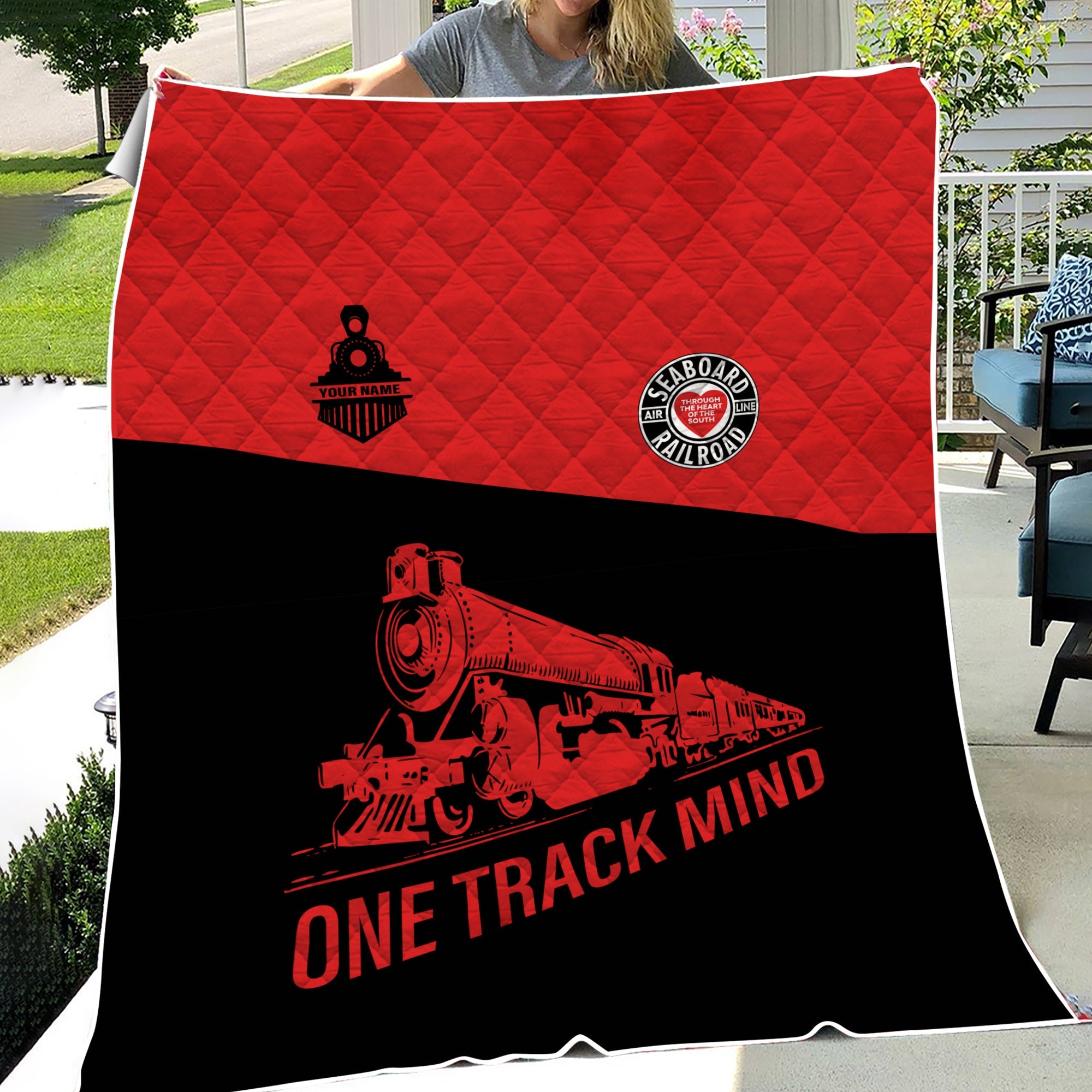 Railspirit Personalized Seaboard Air Line Railroad Premium Quilt One Track Mind Train Premium Quilt Gift Idea For Train Lover