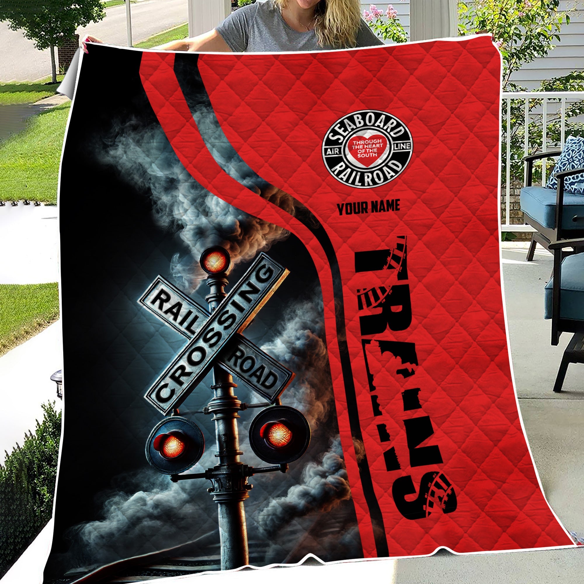 Railspirit Personalized Seaboard Air Line Railroad Premium Quilts Railroad Crossing Sign Quilts All Over Print