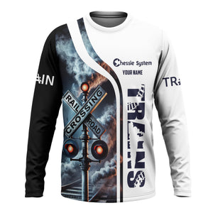 Railspirit Custom Name Chessie System Railroad Long Sleeve Shirt Railroad Crossing Sign Printed Train Shirt