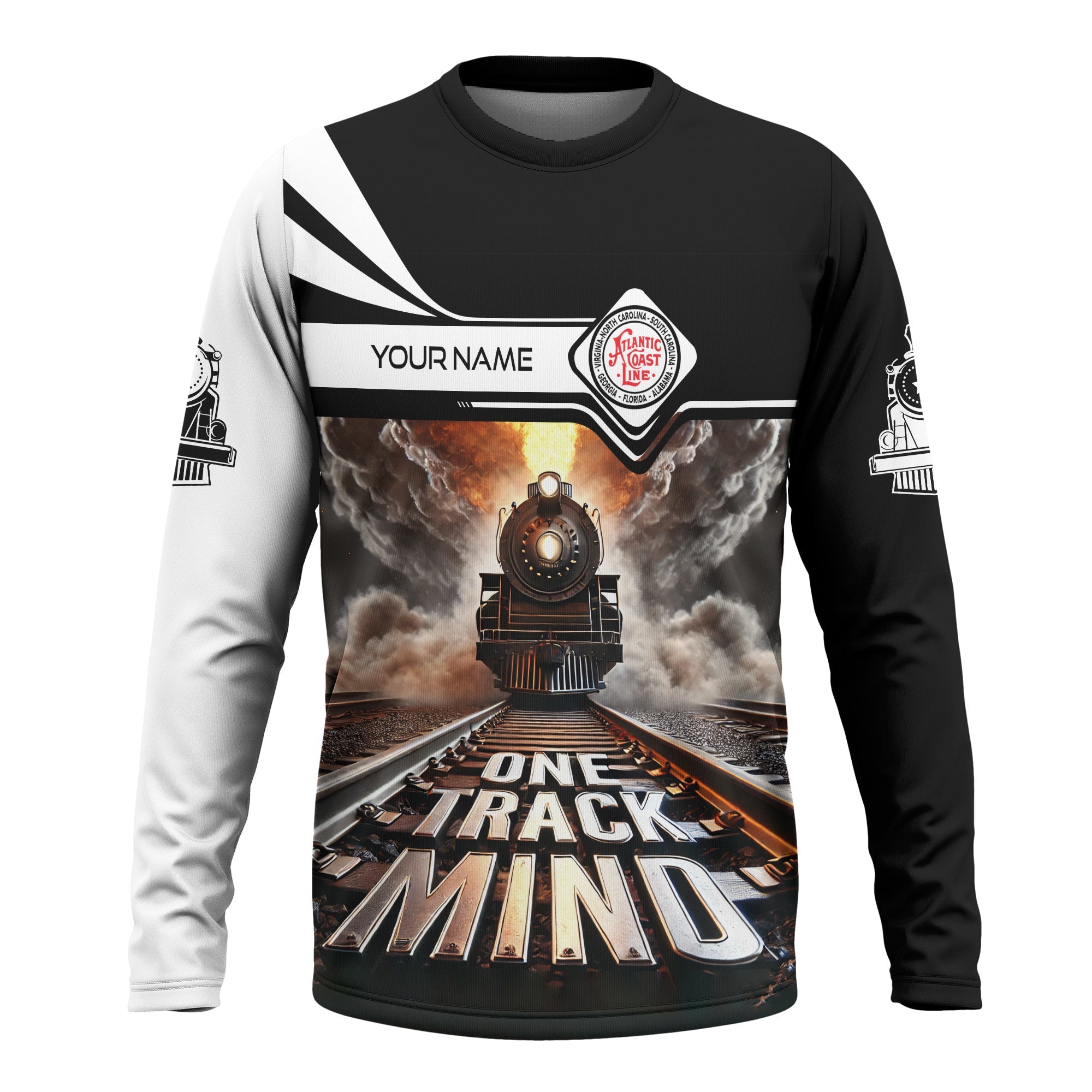 Railspirit Personalized Atlantic Coast Line Railroad Long Sleeve Shirt One Track Mind Train Printed Shirt