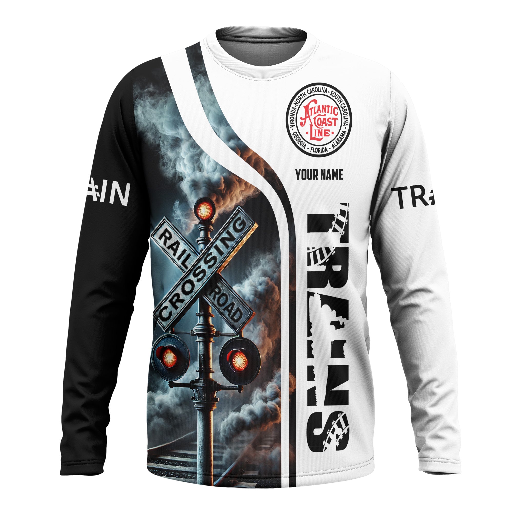 Railspirit Custom Name Atlantic Coast Line Railroad Long Sleeve Shirt Railroad Crossing Sign Printed Train Shirt
