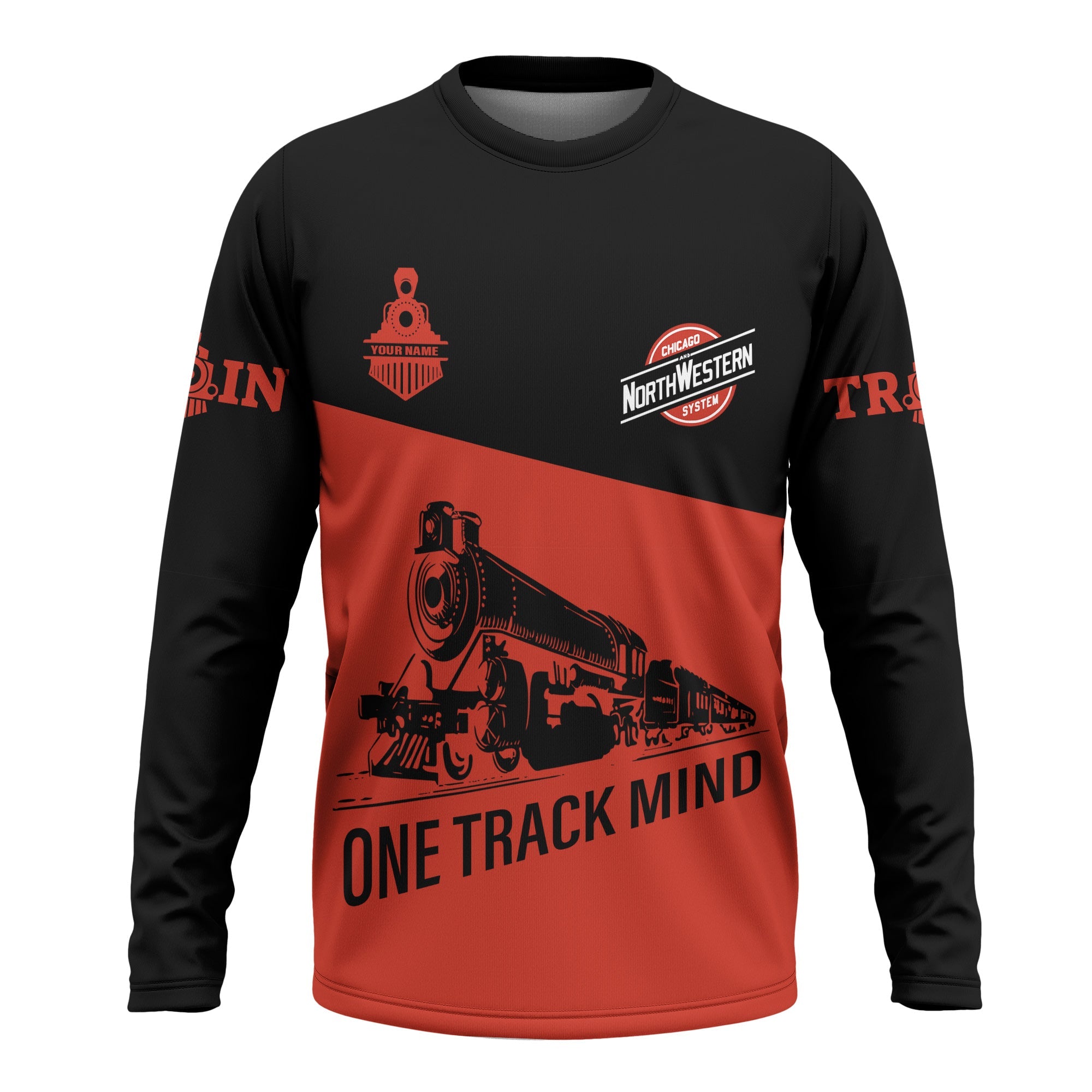 Railspirit Custom Name Chicago and North Western Railway Long Sleeve Shirt One Track Mind Printed Shirt