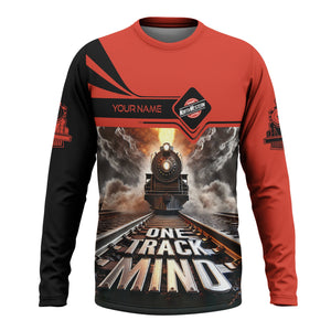 Railspirit Personalized Chicago and North Western Railway Long Sleeve Shirt One Track Mind Train Printed Shirt