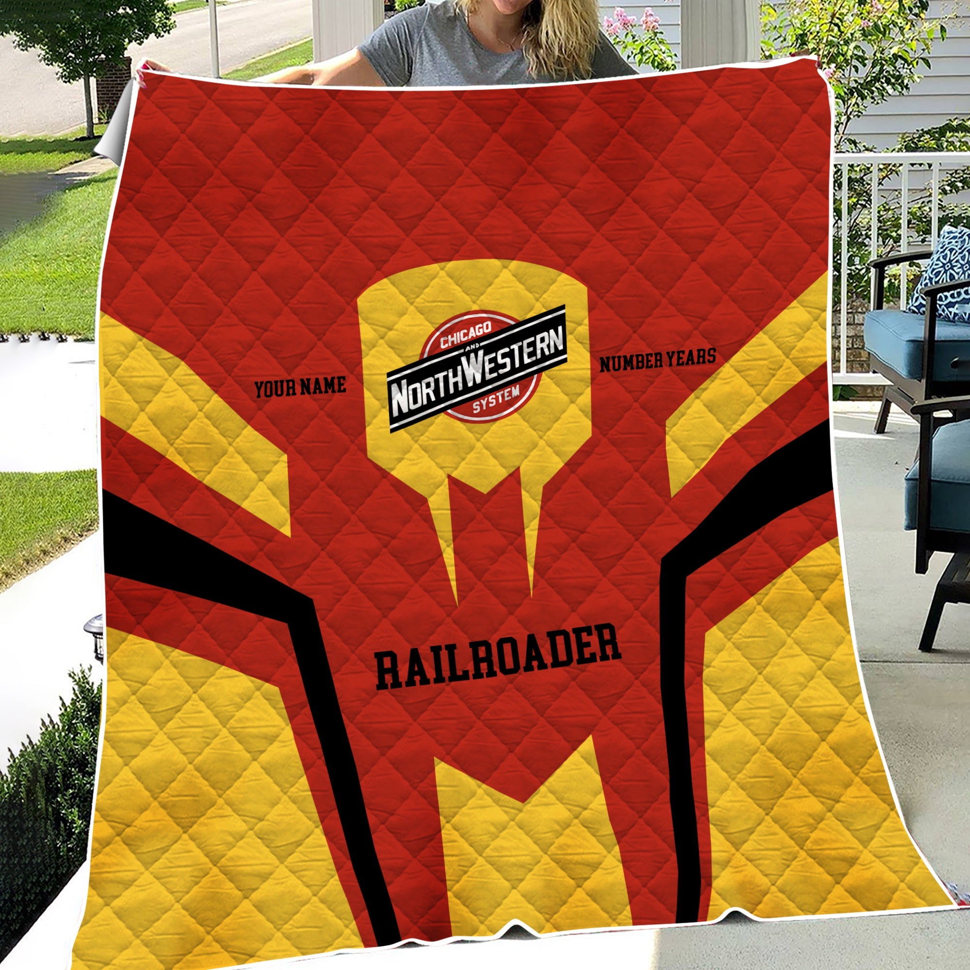 Railspirit Personalized Chicago and North Western Railway Premium Quilts Custom Year Railroader Gift Idea For Train Lover