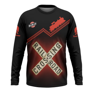 Railspirit Personalized Chicago and North Western Railway Long Sleeve Shirt Railroad Crossing Printed Train Track Shirt