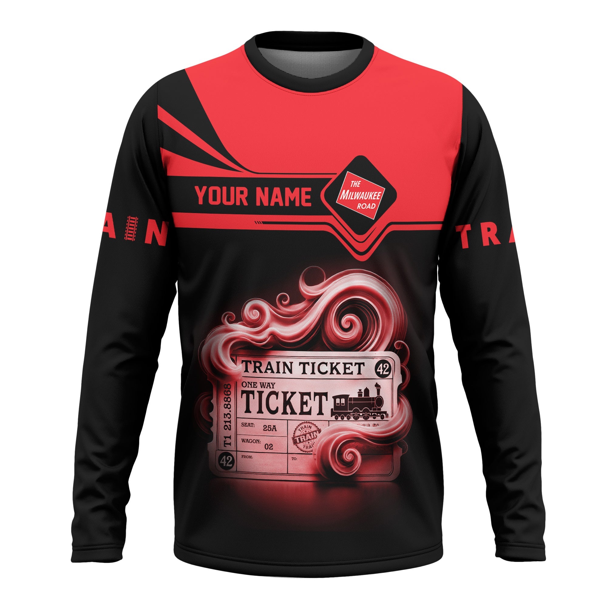 Railspirit Custom Name Chicago, Milwaukee, St. Paul and Pacific Railroad Long Sleeve Shirt American Train Ticket Milwaukee Road Printed Shirt