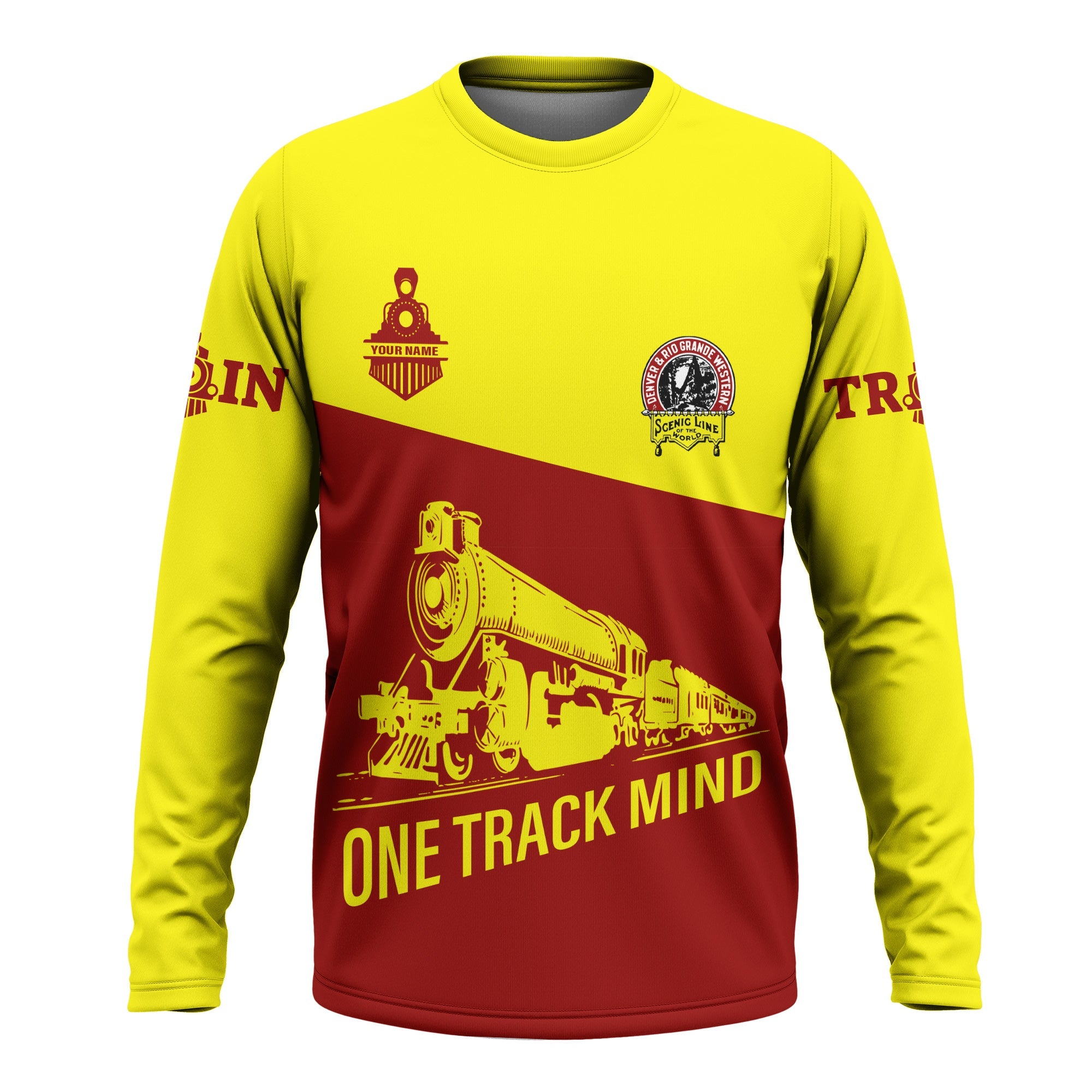 Railspirit Custom Name Denver and Rio Grande Western Railroad Long Sleeve Shirt One Track Mind Printed Shirt