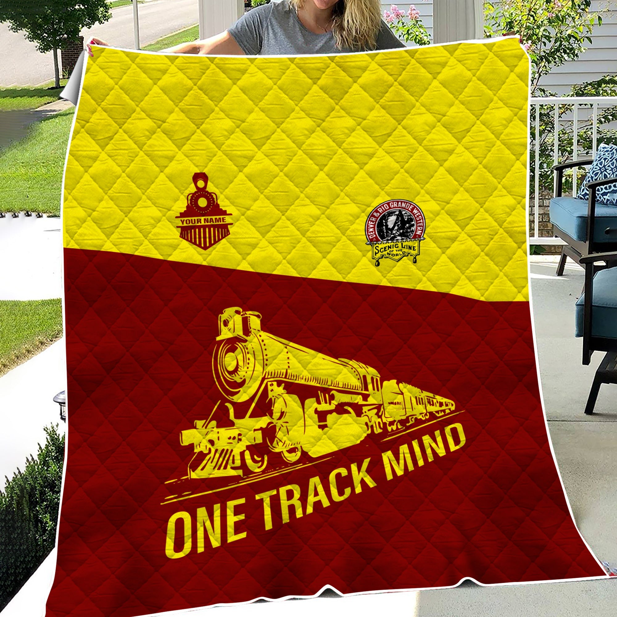 Railspirit Personalized Denver and Rio Grande Western Railroad Premium Quilt One Track Mind Train Premium Quilt Gift Idea For Train Lover