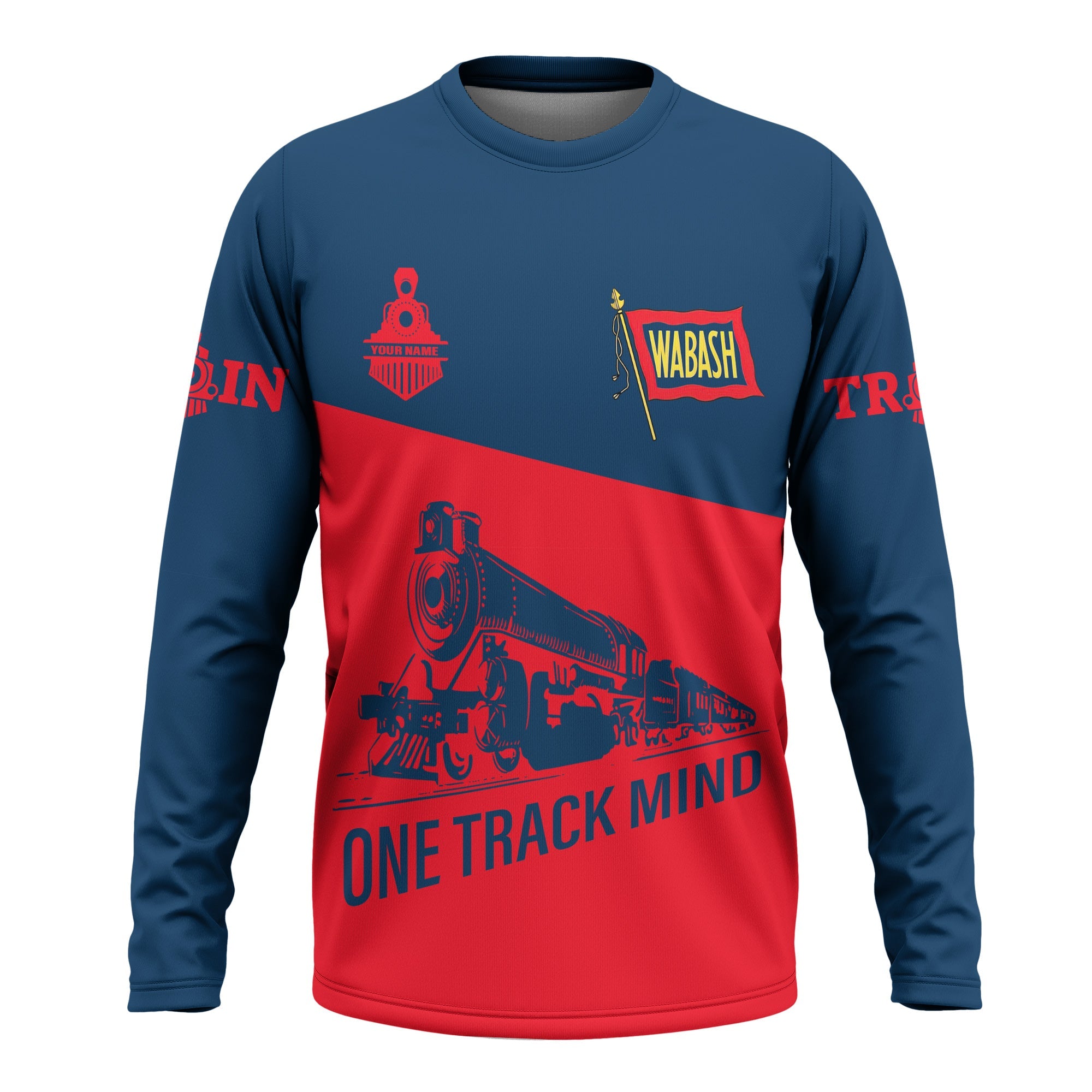 Railspirit Custom Name Wabash Railroad Long Sleeve Shirt One Track Mind Printed Shirt