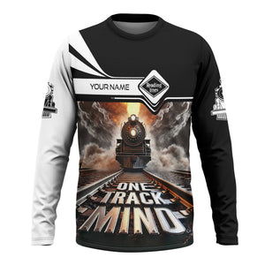 Railspirit Personalized Reading Railroad Long Sleeve Shirt One Track Mind Train Printed Shirt