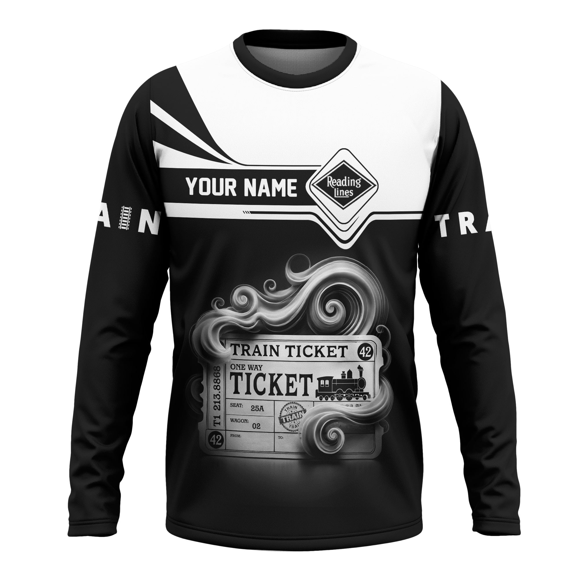 Railspirit Custom Name Reading Railroad Long Sleeve Shirt American Train Ticket Printed Shirt