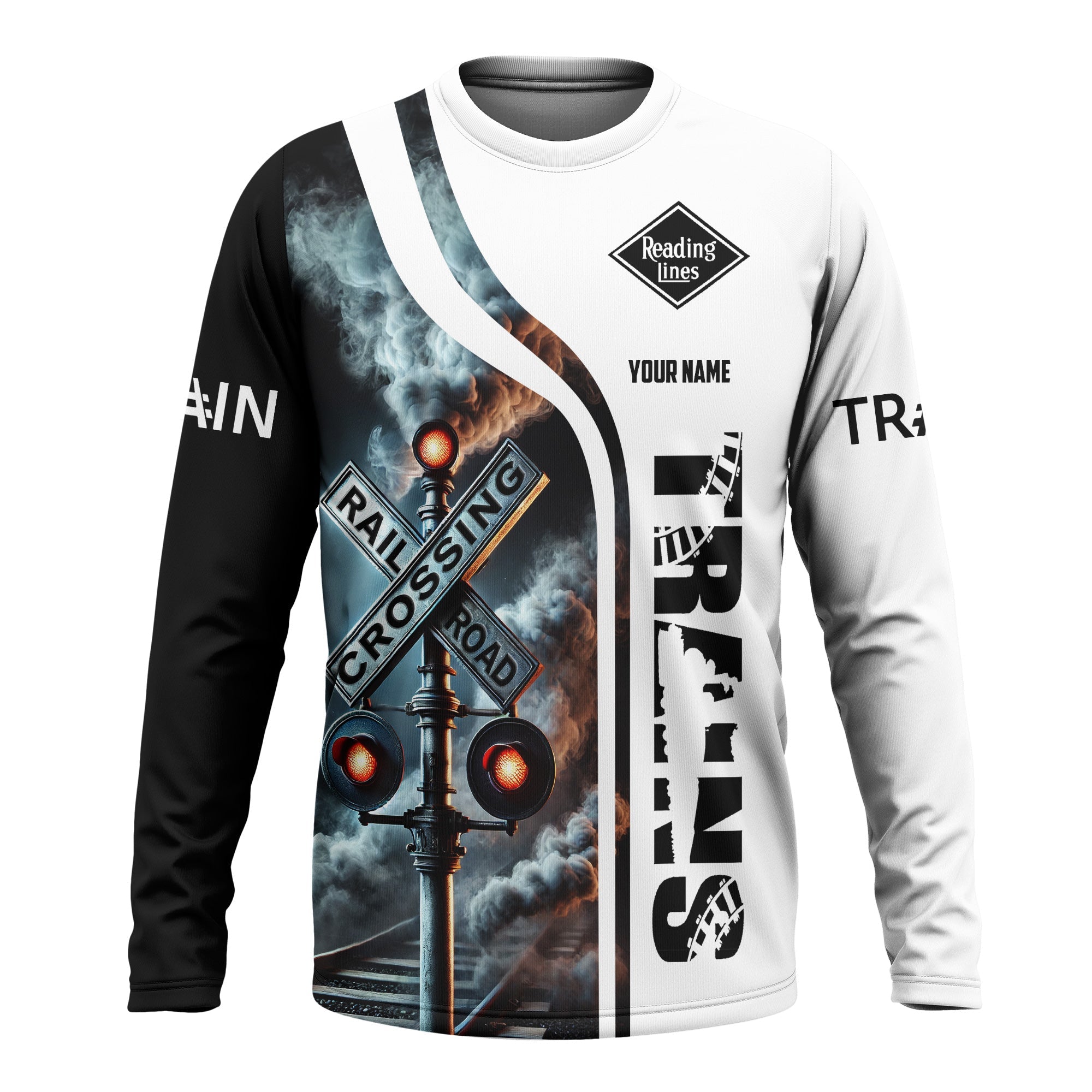 Railspirit Custom Name Reading Railroad Long Sleeve Shirt Railroad Crossing Sign Printed Train Shirt