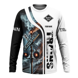 Railspirit Custom Name Reading Railroad Long Sleeve Shirt Railroad Crossing Sign Printed Train Shirt