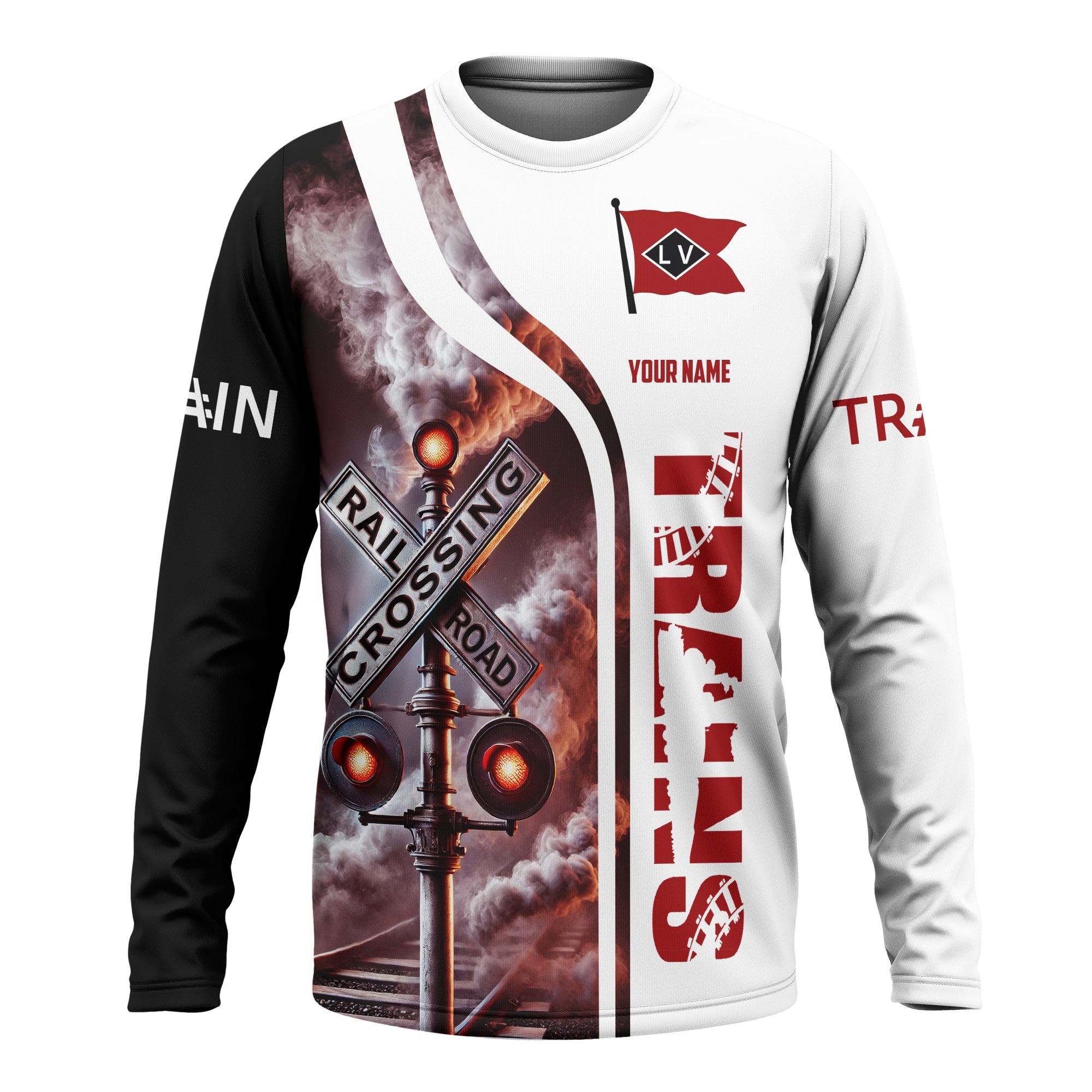 Railspirit Custom Name Lehigh Valley Railroad Long Sleeve Shirt Railroad Crossing Sign Printed Train Shirt