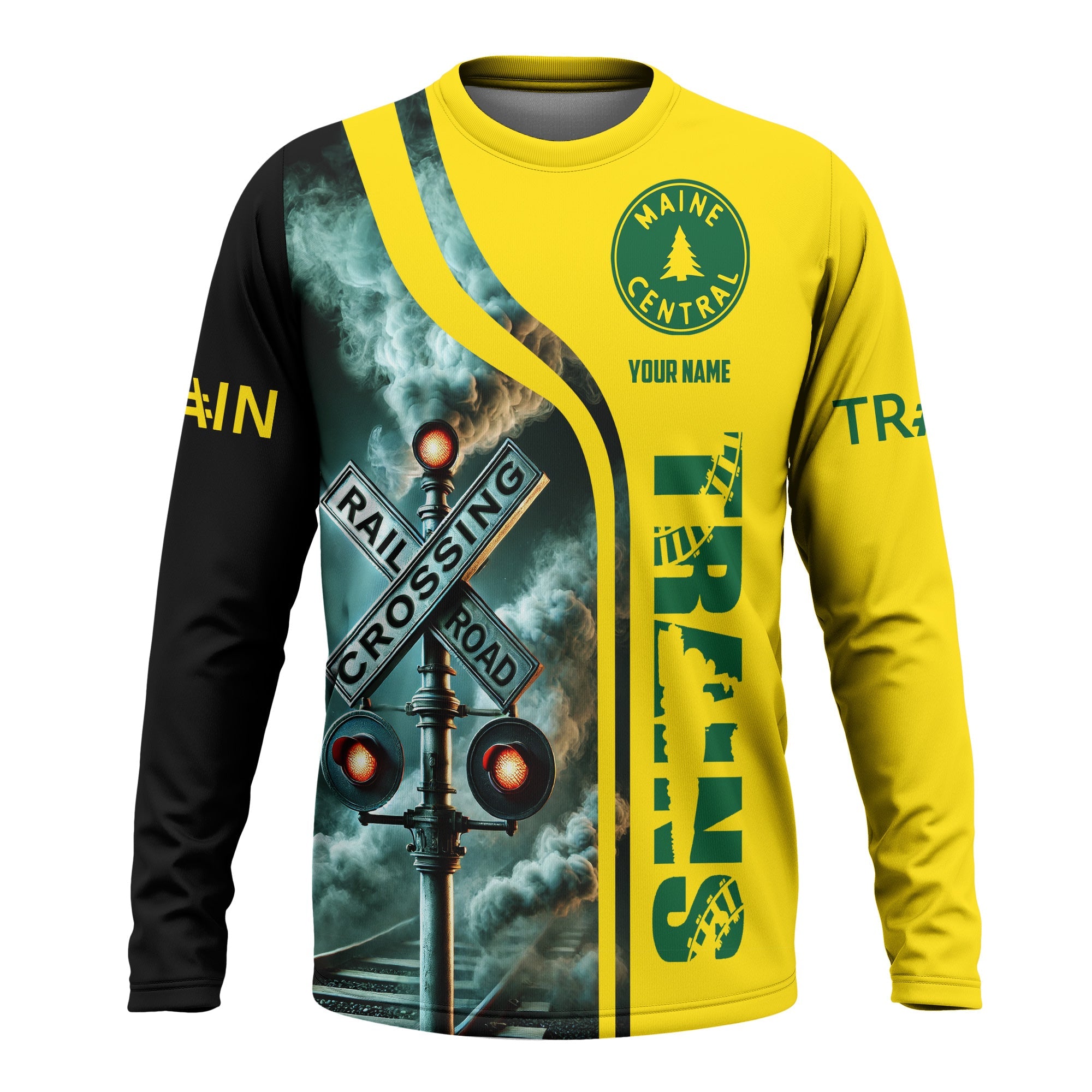 Railspirit Custom Name Maine Central Railroad Long Sleeve Shirt Railroad Crossing Sign Printed Train Shirt